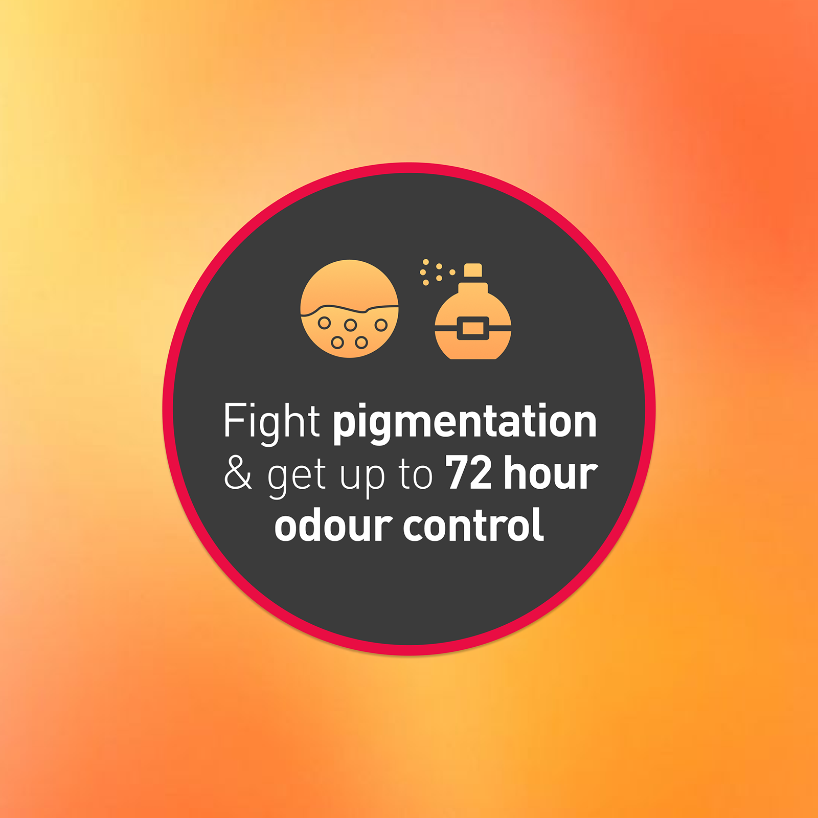 Promotional graphic for odor control with text and icons on a gradient background