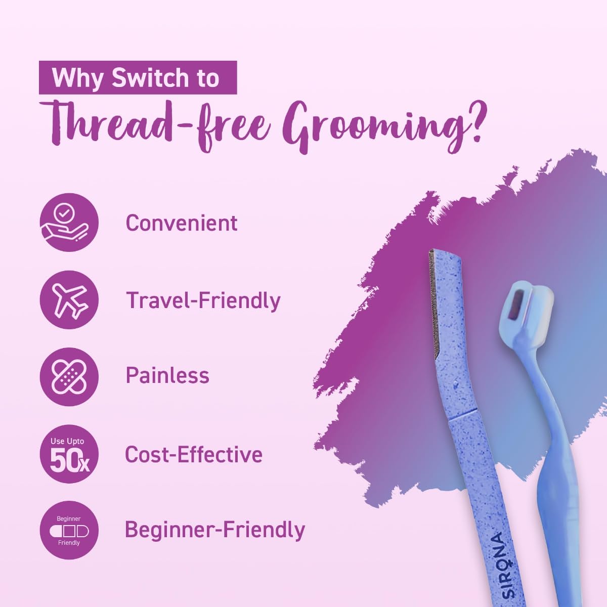 Advertisement for thread-free grooming with a razor and brush