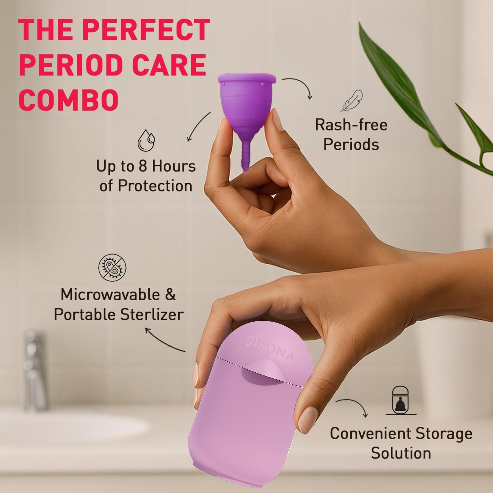 Purple menstrual cup and sterilizer