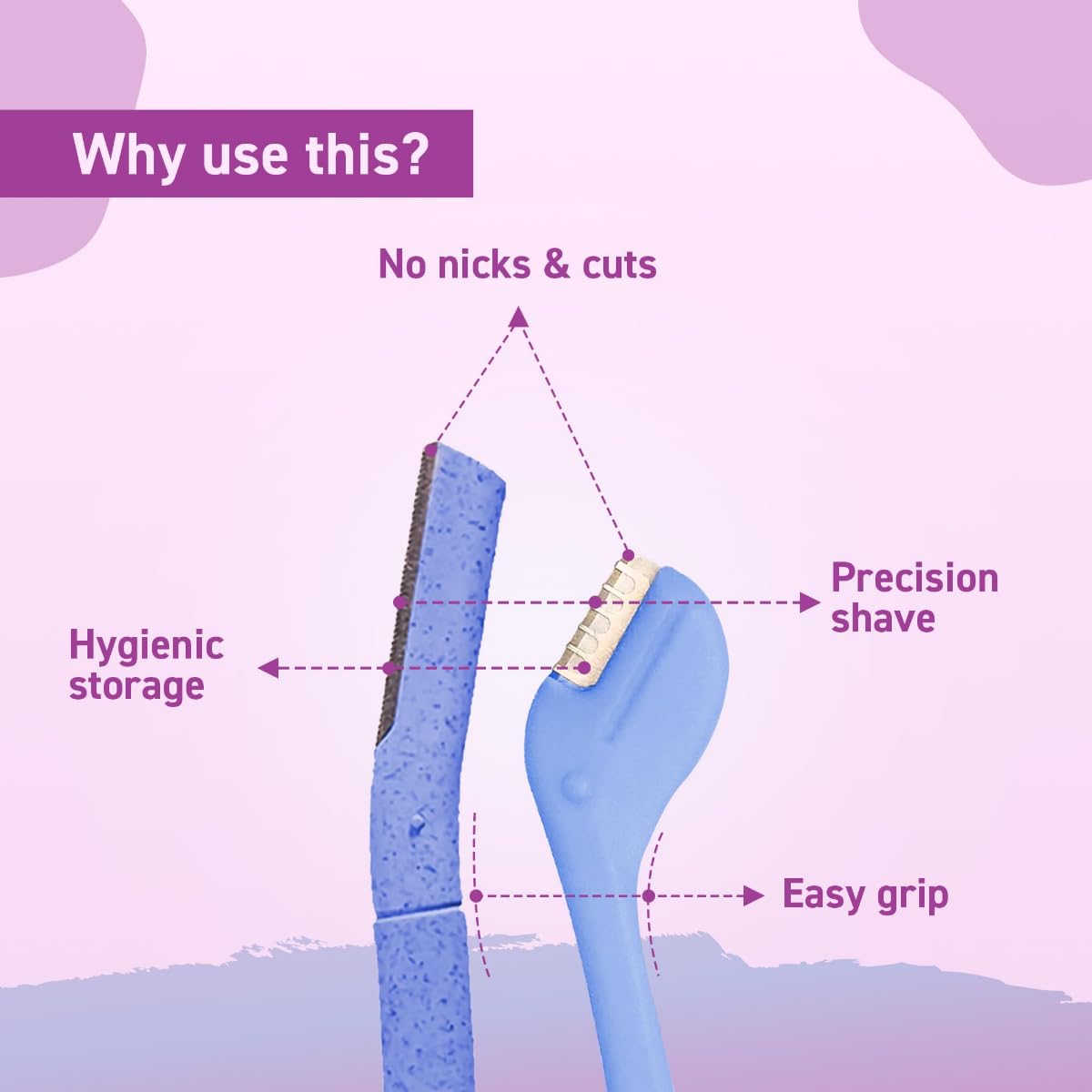 Illustration of a blue razor with features highlighted