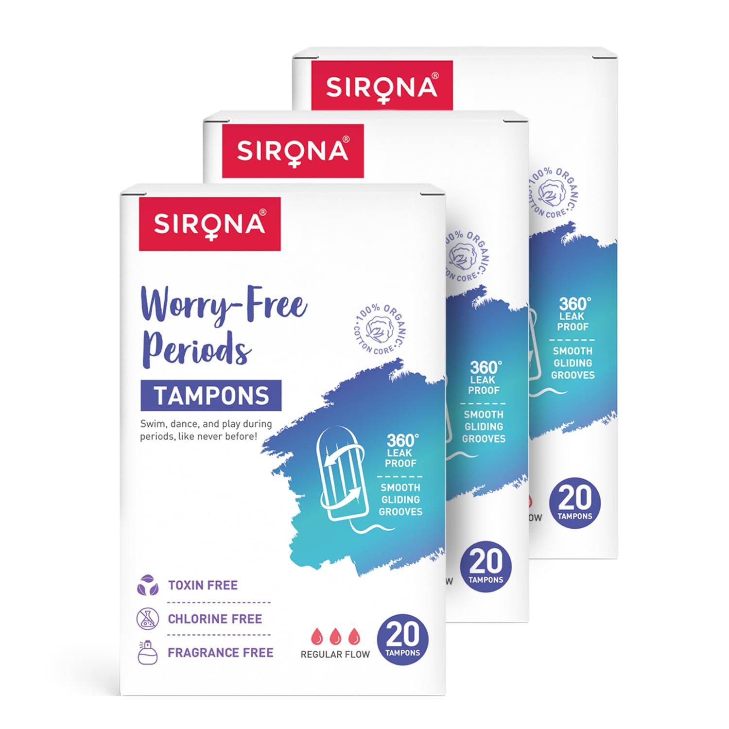 Sirona tampons packaging on a white background