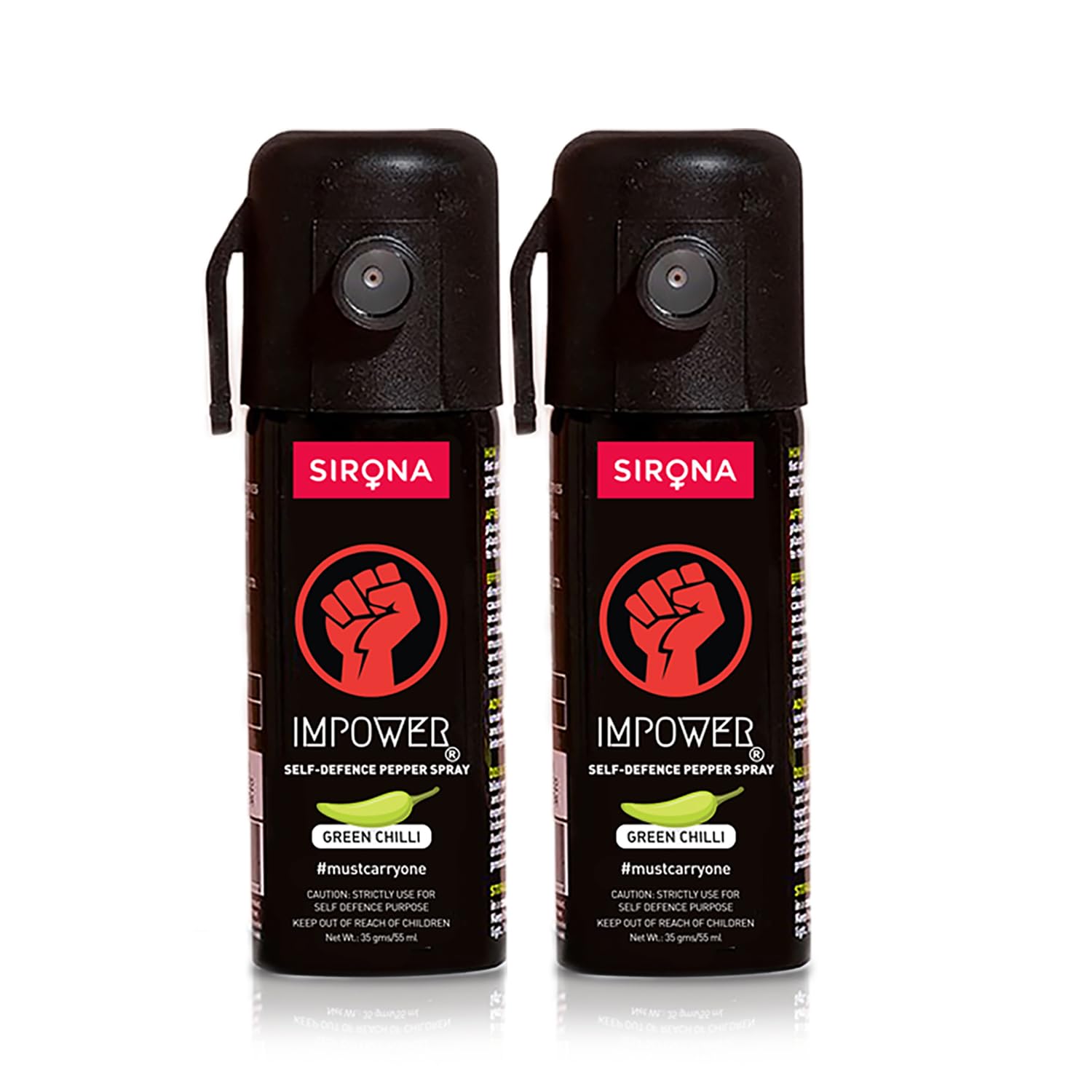 Two bottles of Sirona Impower self-defense pepper spray