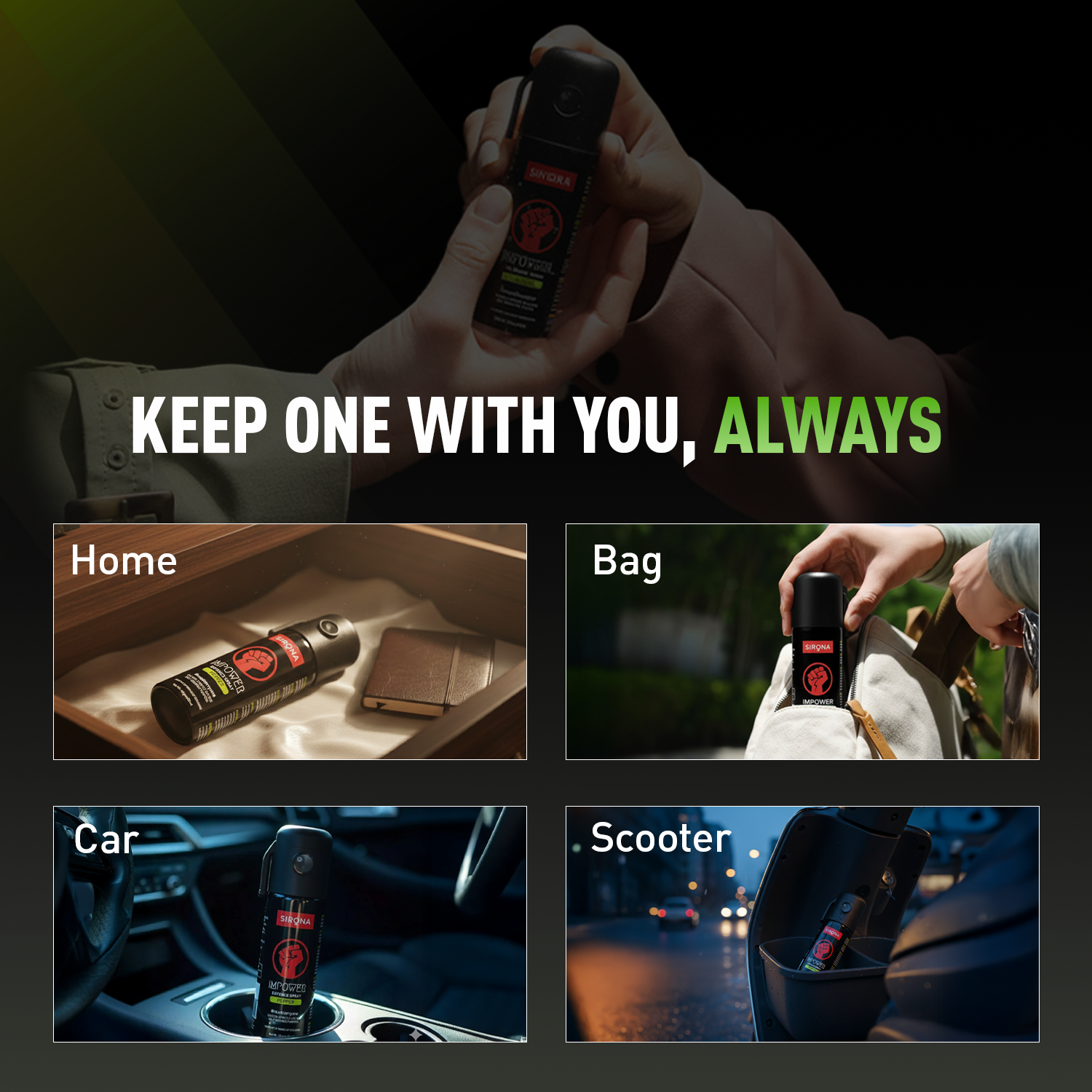Product being held with text &