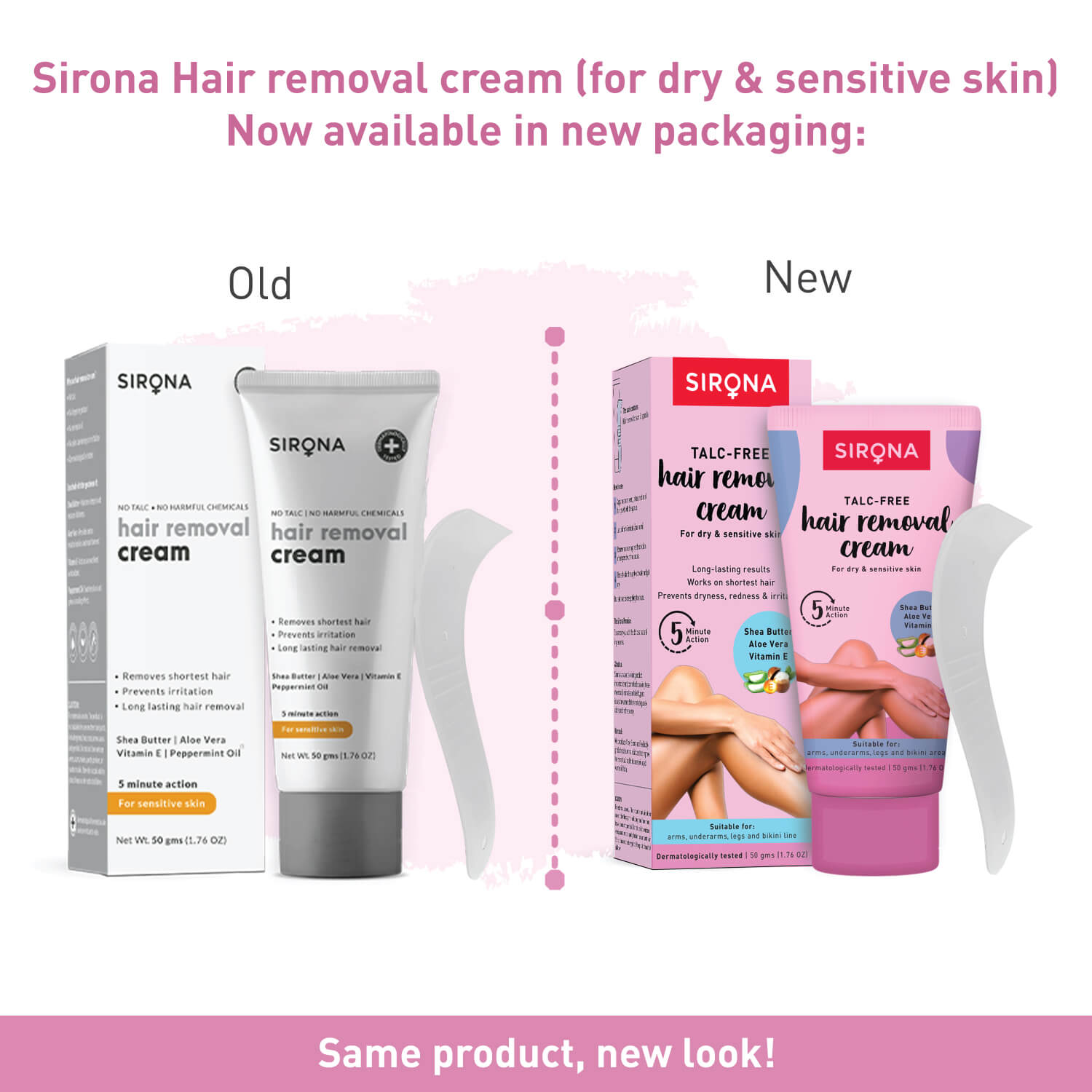 Sirona Talc Free Hair Removal Cream for Dry & Sensitive Skin | Enriched with Shea Butter, Aloe Vera & Vitamin E, Hair Removal Cream for Bikini Line, Underarm, Legs - 50gm