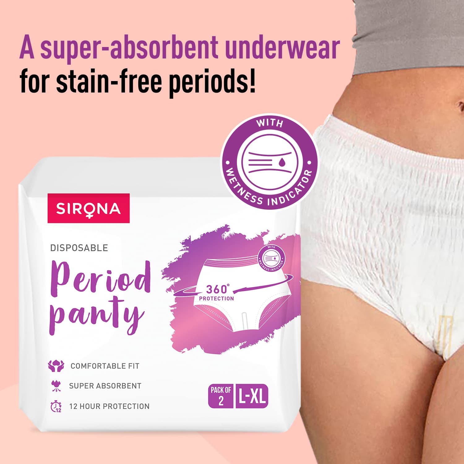 Disposable Period Panties for Women - (L-XL) | Comfortable Fit, Super Absorbent, 360-Degree Protection, Leakproof - Pack of 2