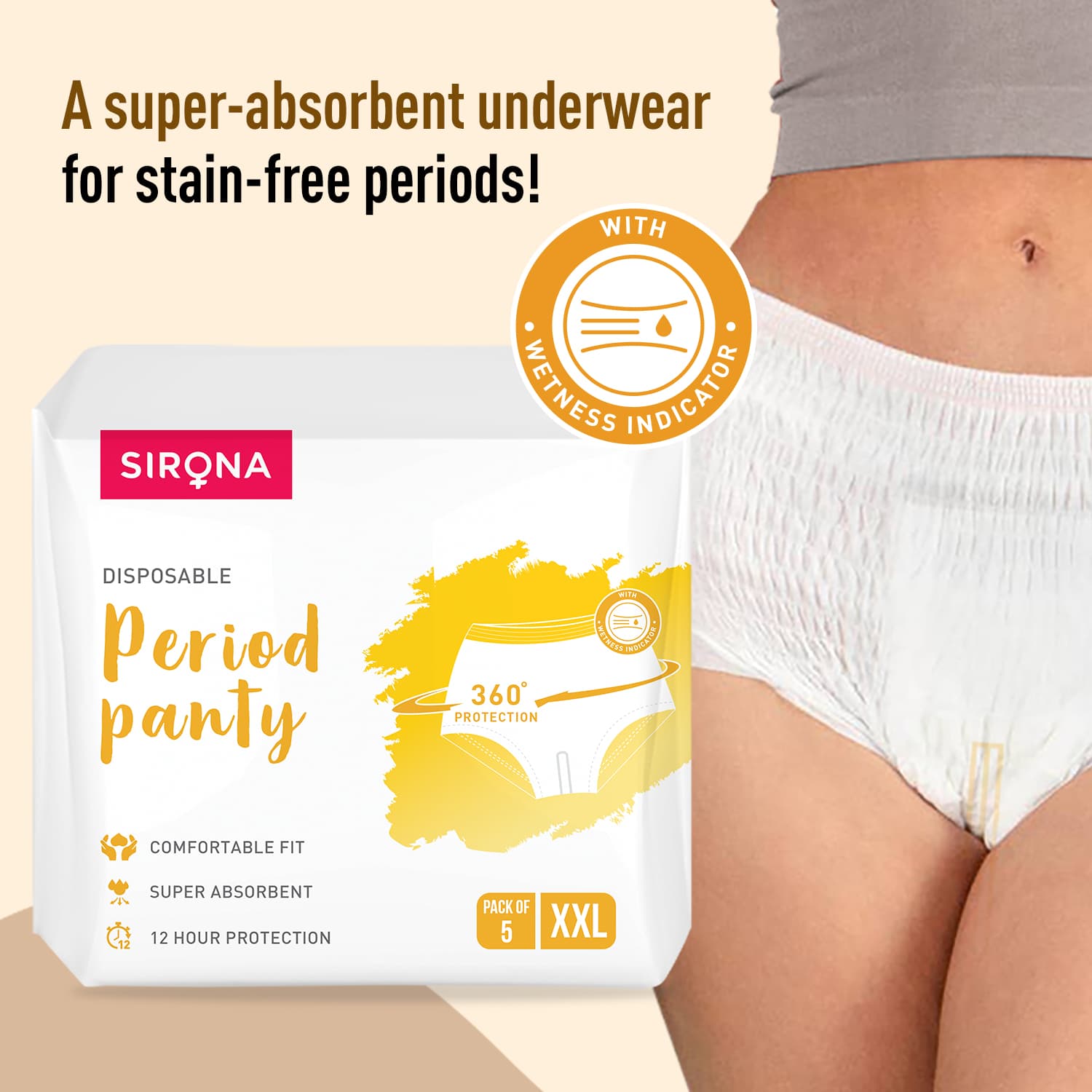 Disposable Period Panties for Women | Comfortable Fit, Super Absorbent, 360-Degree Protection, Leakproof, 12 Hour Protection - Pack of 5