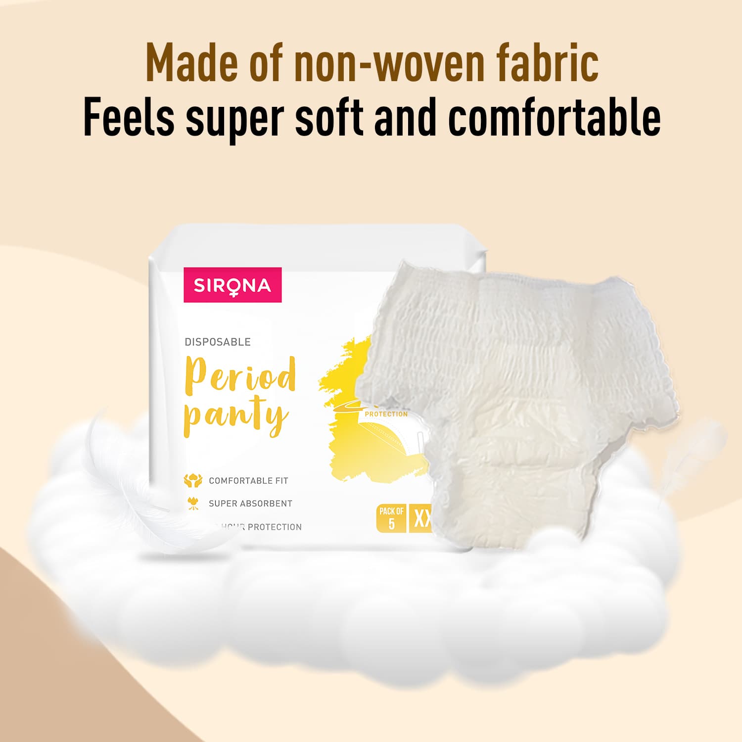 Disposable Period Panties for Women | Comfortable Fit, Super Absorbent, 360-Degree Protection, Leakproof, 12 Hour Protection - Pack of 5