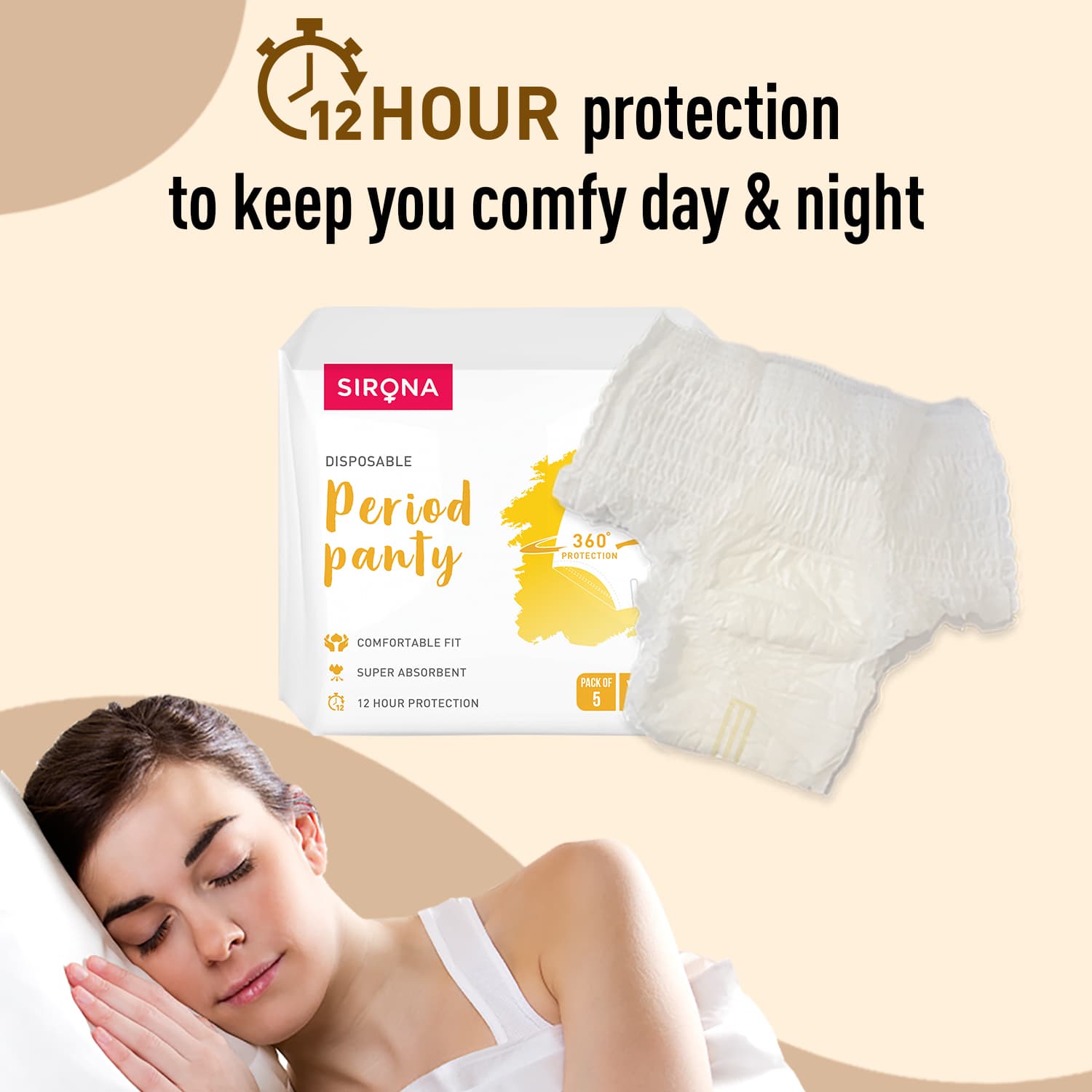 Disposable Period Panties for Women | Comfortable Fit, Super Absorbent, 360-Degree Protection, Leakproof, 12 Hour Protection - Pack of 5