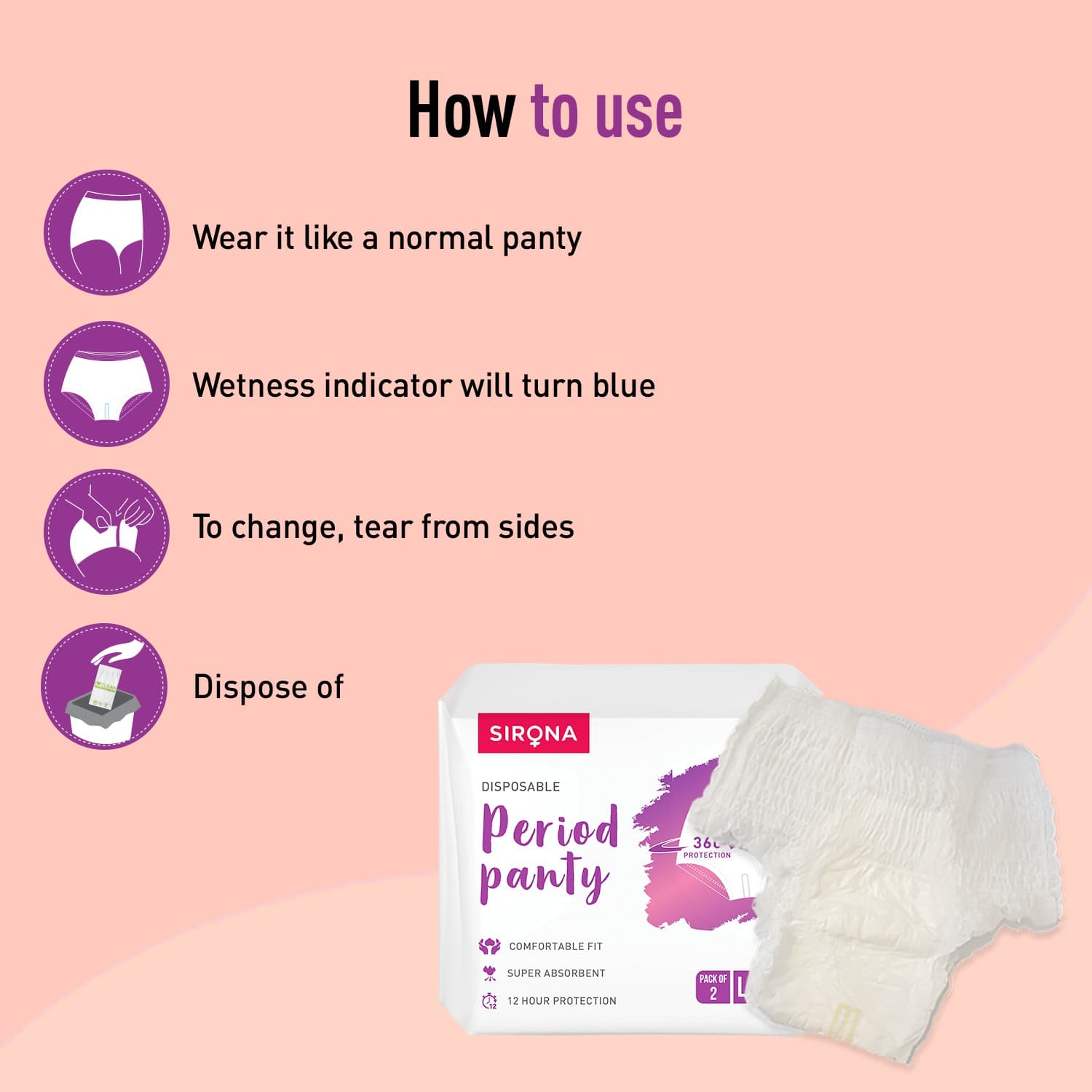 Disposable Period Panties for Women - (L-XL) | Comfortable Fit, Super Absorbent, 360-Degree Protection, Leakproof - Pack of 2