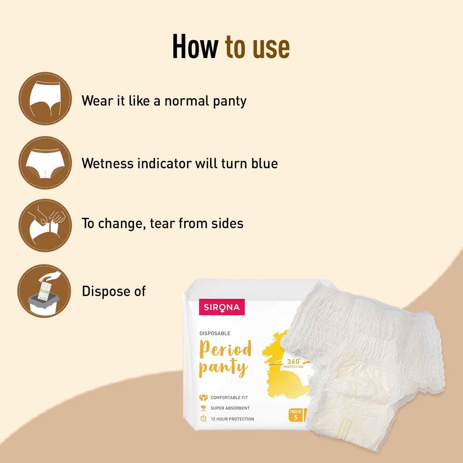 Disposable Period Panties for Women | Comfortable Fit, Super Absorbent, 360-Degree Protection, Leakproof, 12 Hour Protection - Pack of 5