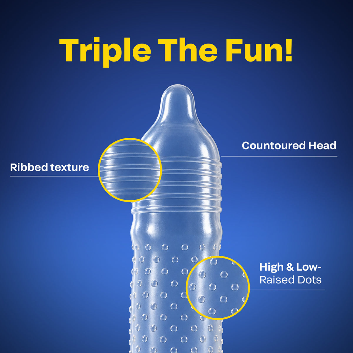Bleu 3 in 1 Vegan Condoms – Dotted, Ribbed & Contoured, Chemical-Free (1 Pack of 3)