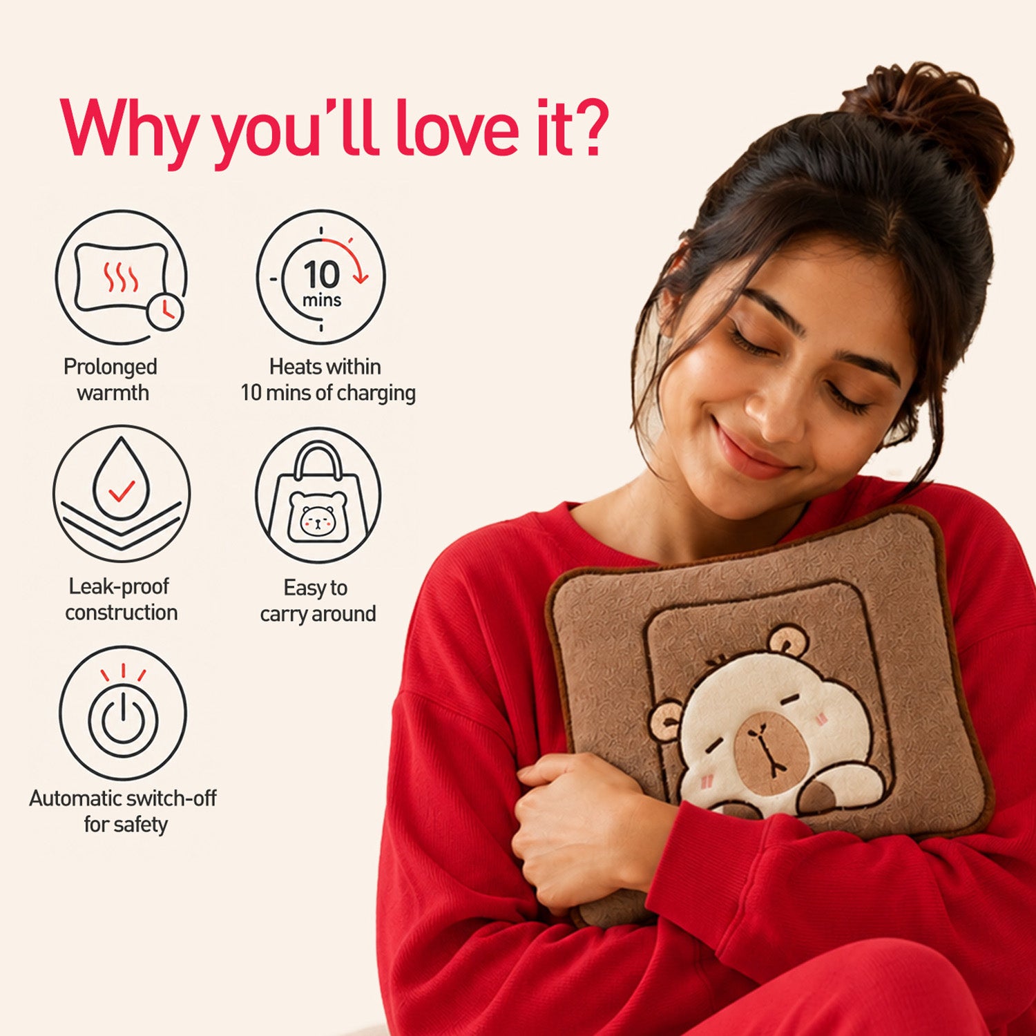 Cute Teddy Electric Hot Water Bag for Period Pain, Cramps & Relaxation