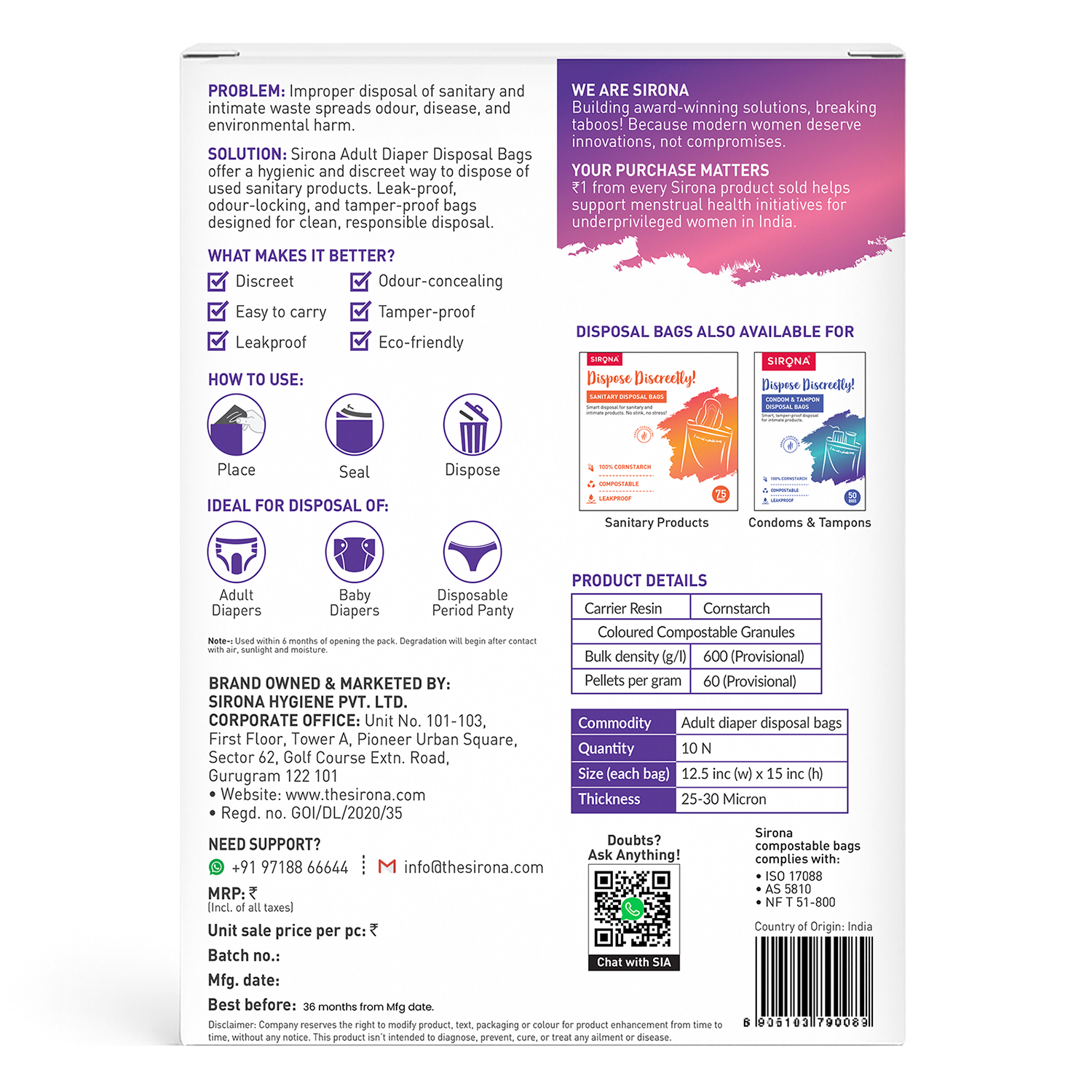 Back of a product packaging with text and branding information