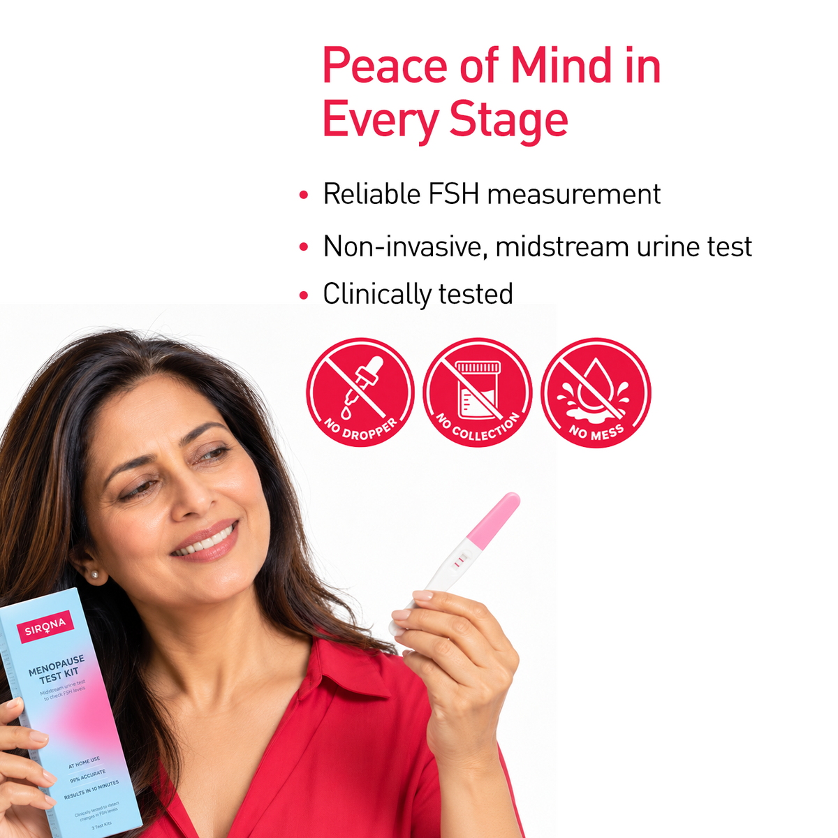 Sirona Menopause Test Kit – 99% Accurate Midstream Urine FSH Detection, 3 Tests per Kit