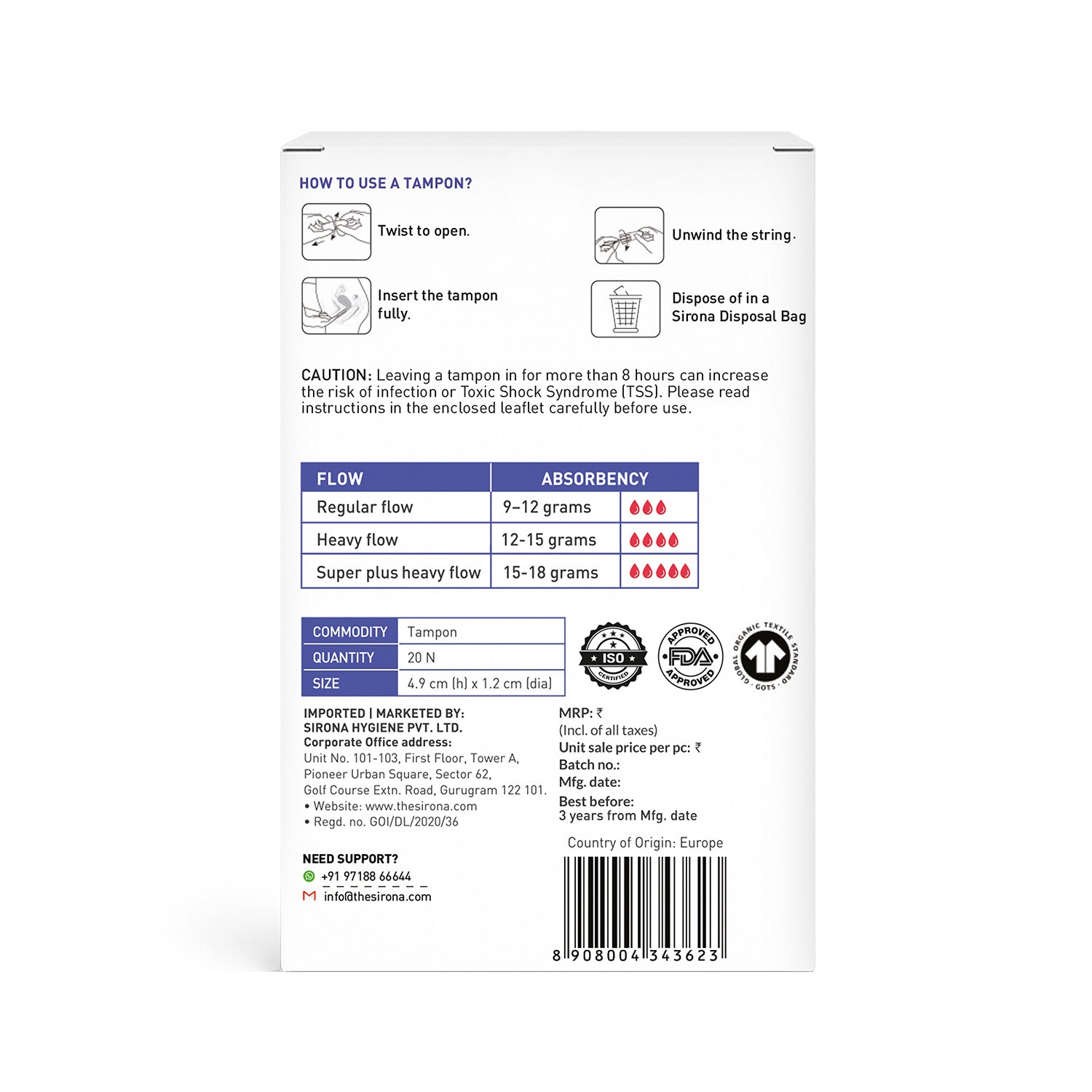 Regular Flow Tampons (1 Pack of 20 Tampons)