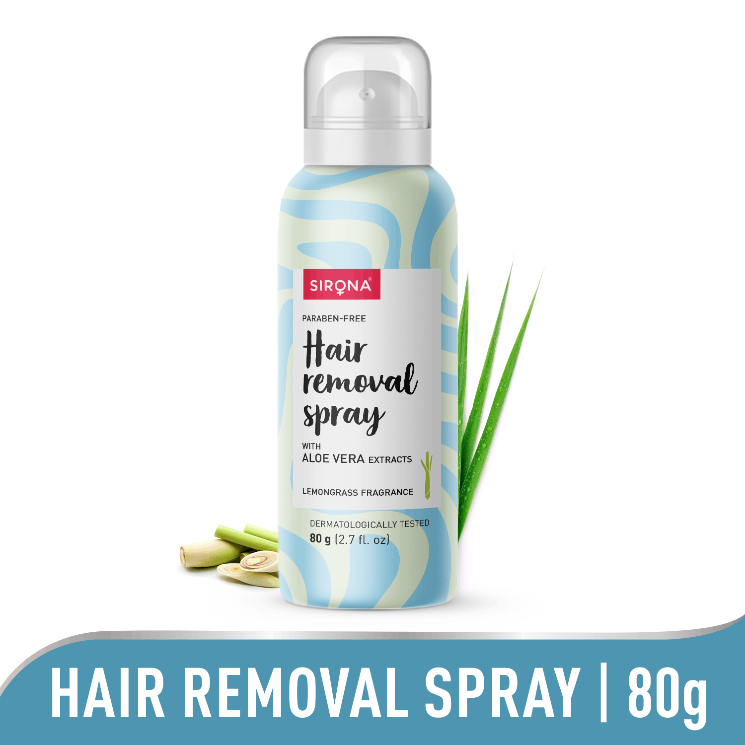 Sirona Hair Removal Spray Foam with Aloe Vera Extracts and Lemongrass Fragrance | For Legs, Arms & Underarms | Removes Hair in 10 Minutes | Parabens Free | Dermatologically Tested | 80 ml