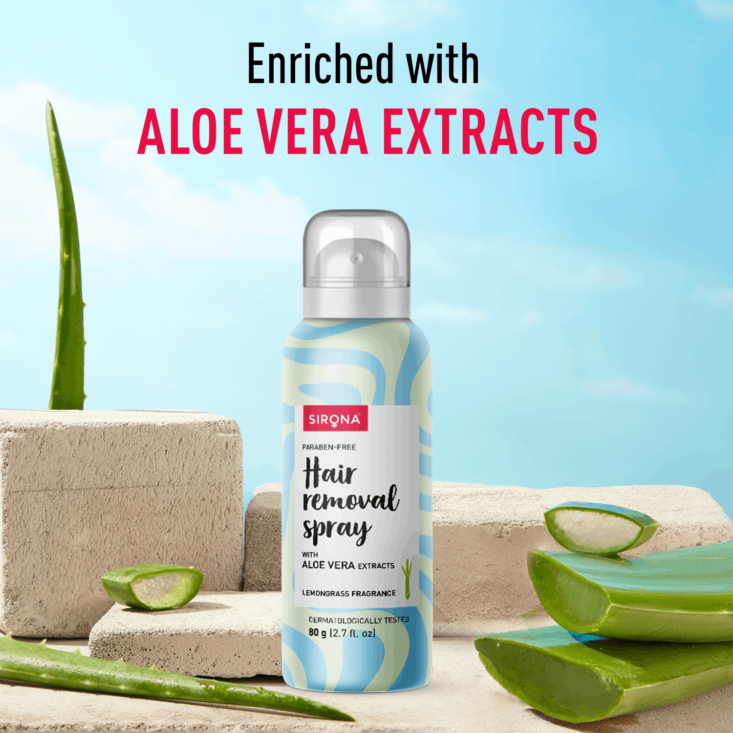 Sirona Hair Removal Spray Foam with Aloe Vera Extracts and Lemongrass Fragrance | For Legs, Arms & Underarms | Removes Hair in 10 Minutes | Parabens Free | Dermatologically Tested | 80 ml