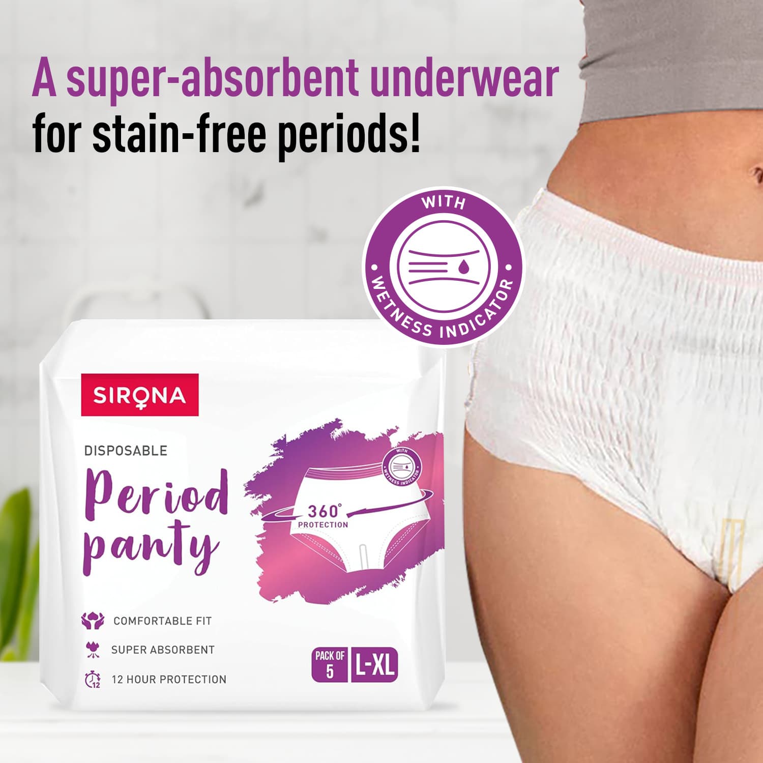 Disposable Period Panties for Women | Comfortable Fit, Super Absorbent, 360-Degree Protection, Leakproof, 12 Hour Protection - Pack of 5