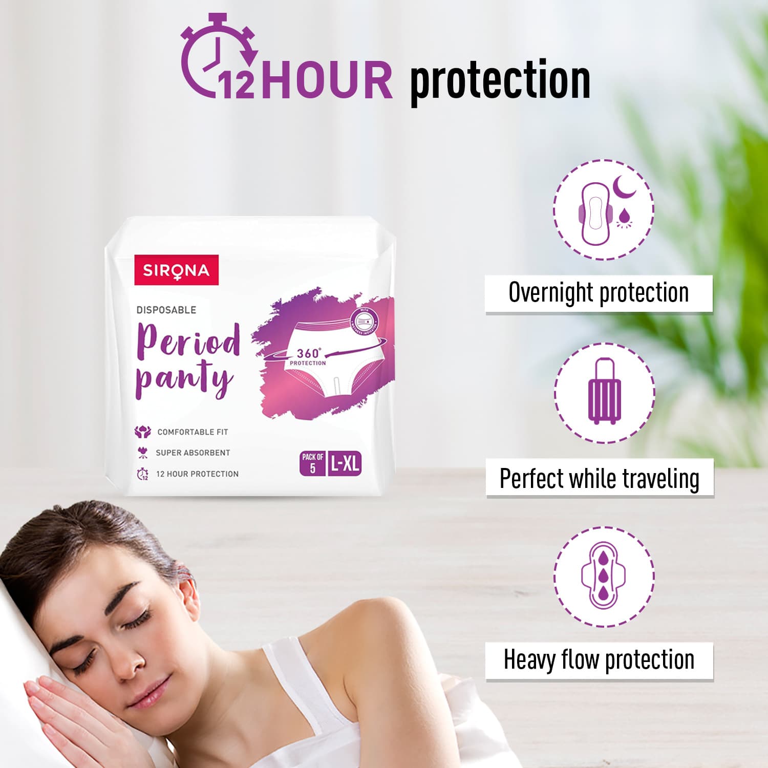 Disposable Period Panties for Women | Comfortable Fit, Super Absorbent, 360-Degree Protection, Leakproof, 12 Hour Protection - Pack of 5