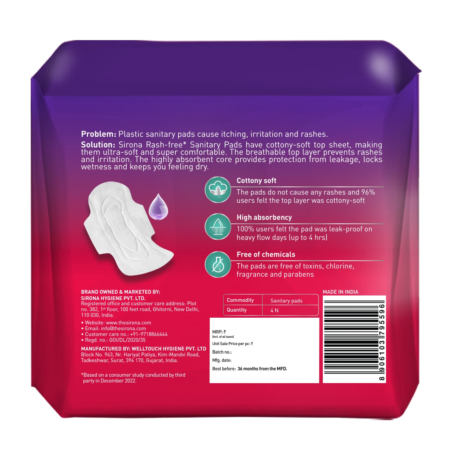 100% Rash Free Sanitary Pads for Women (XL) | 4 Pads For Heavy Flow, Cottony Soft Top Sheet, Leakproof, Toxin Free Napkin