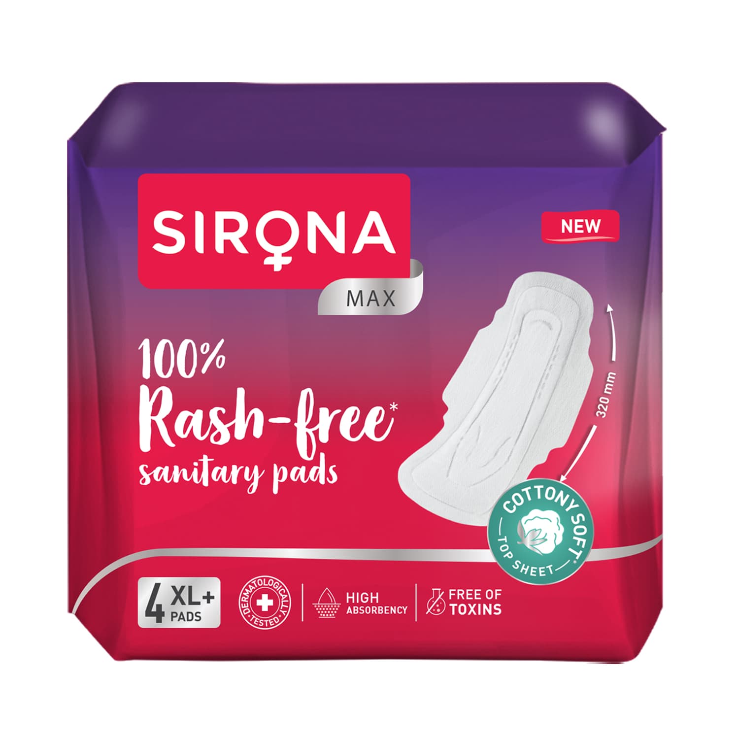 100% Rash Free Sanitary Pads for Women (XL+) | 4 Disposable Pads For Heavy Flow, Cottony Soft Top Sheet, Leakproof, Toxin Free Napkin