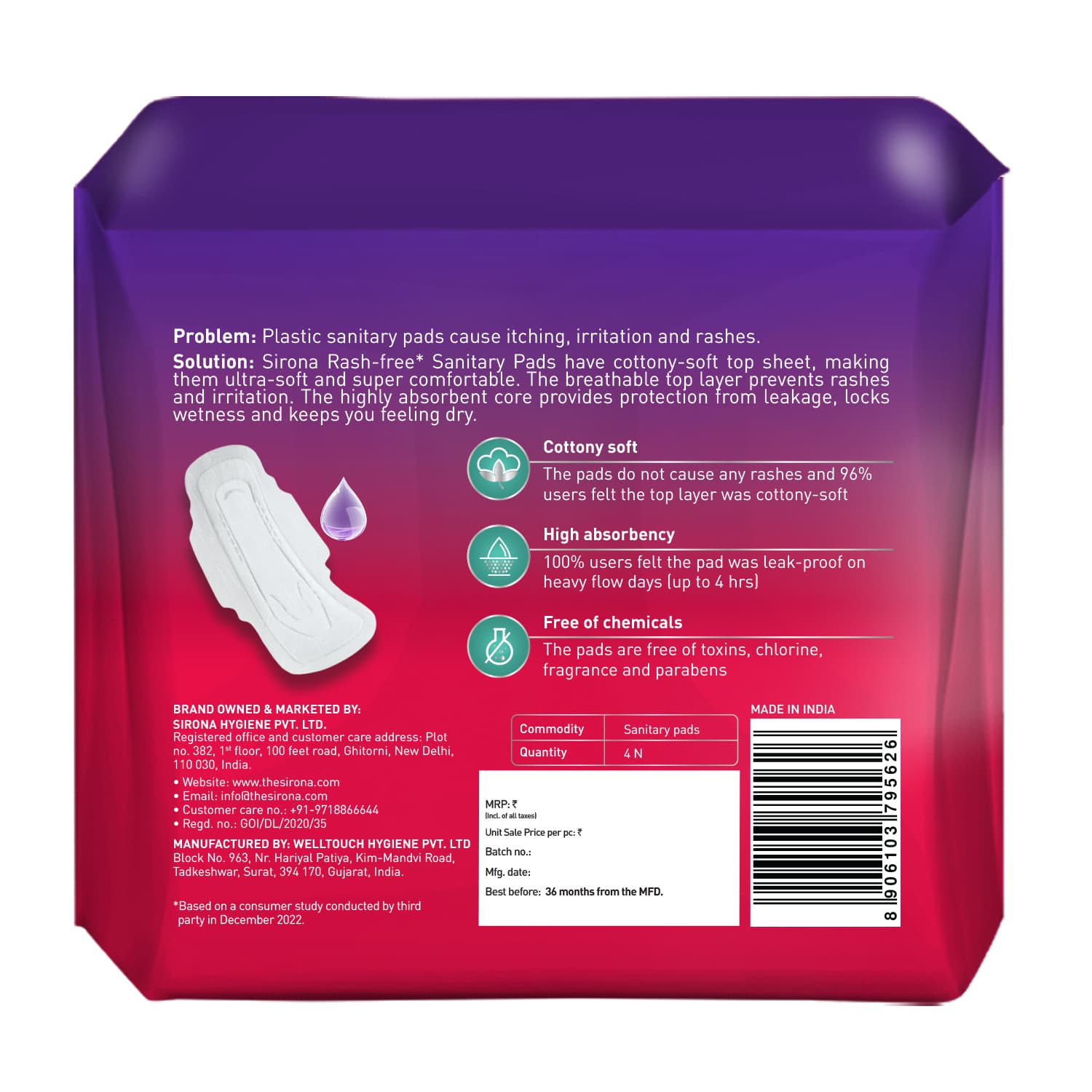 100% Rash Free Sanitary Pads for Women (XL+) | 4 Disposable Pads For Heavy Flow, Cottony Soft Top Sheet, Leakproof, Toxin Free Napkin