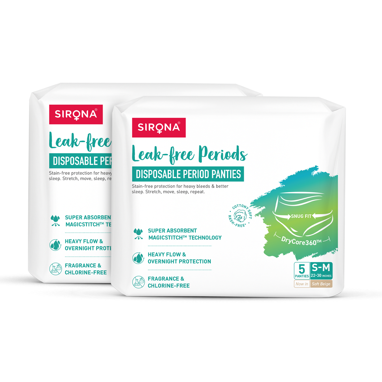 Sirona disposable period panties packages