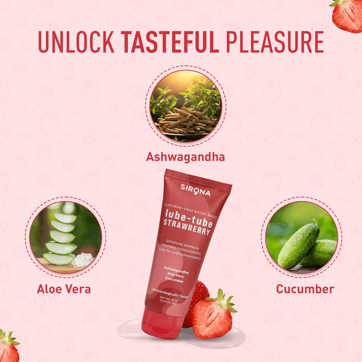 Sirona Lube Tube Strawberry Flavour | Water-based Lube for Ph Balance | Personal Lube for Sensual Massage & Lubrication, Glycerine Free - 50ml