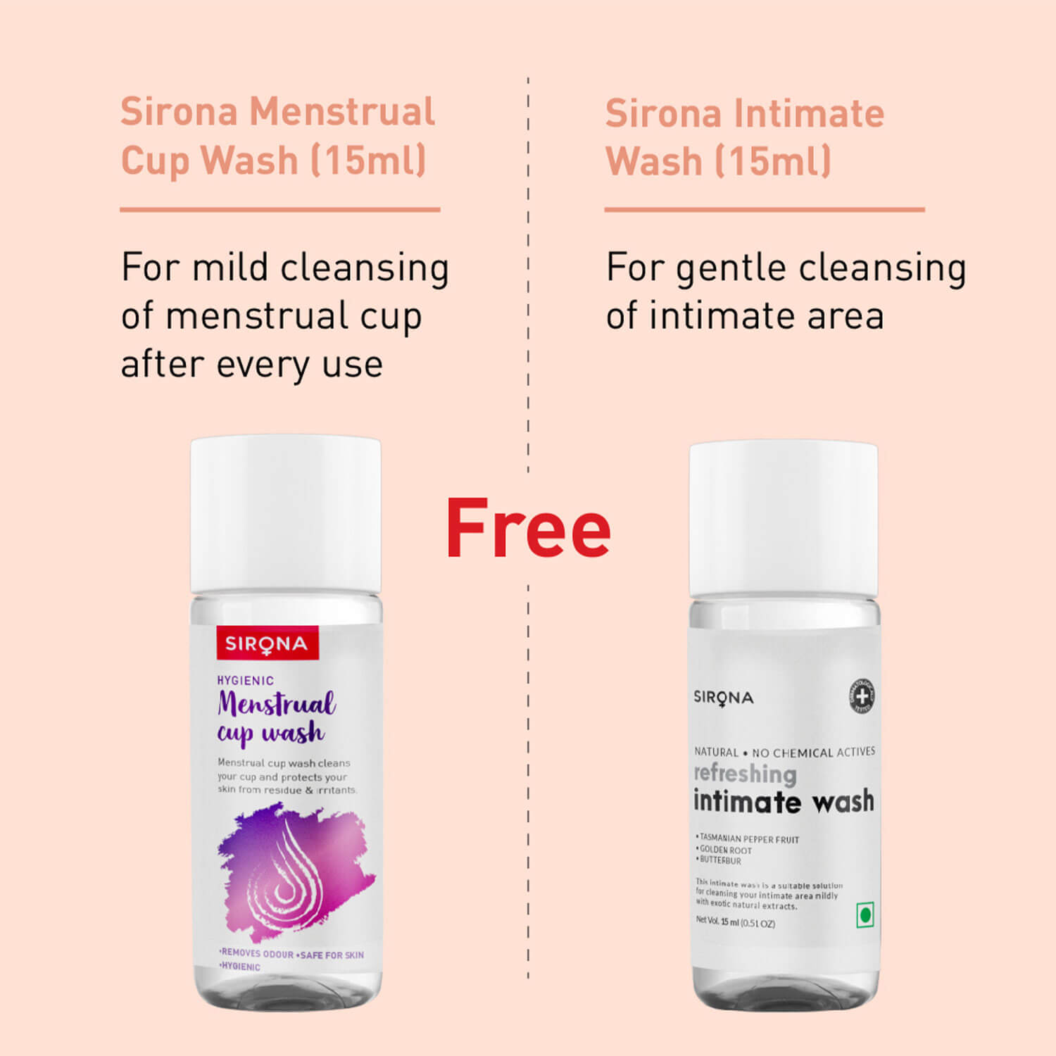 Sirona Pro Reusable Menstrual Cup with Pouch, Mini Intimate Wash & Cup Wash