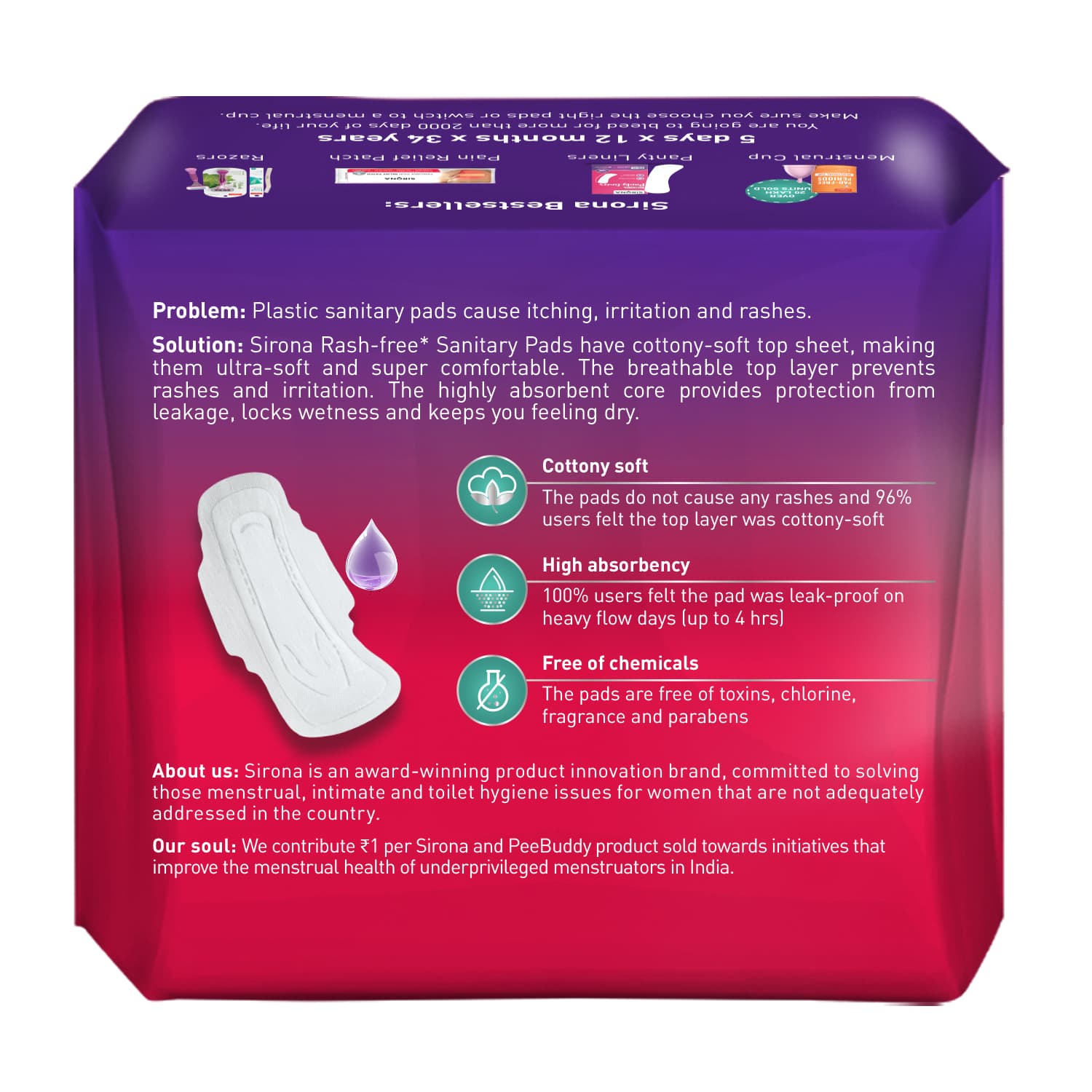 100% Rash Free Sanitary Pads (1 Pack of 10 XL+ Pads)