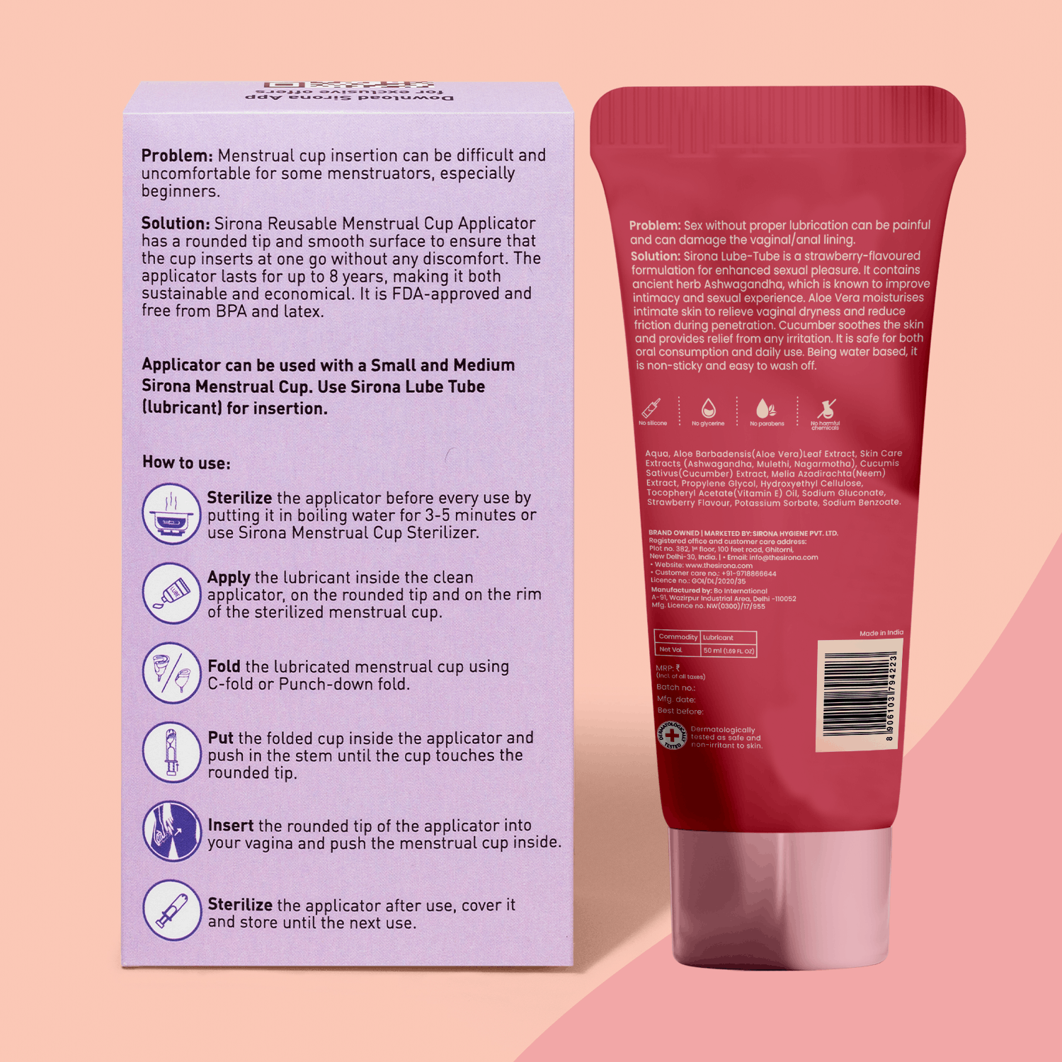 Reusable Menstrual Cup Applicator with Strawberry Lube