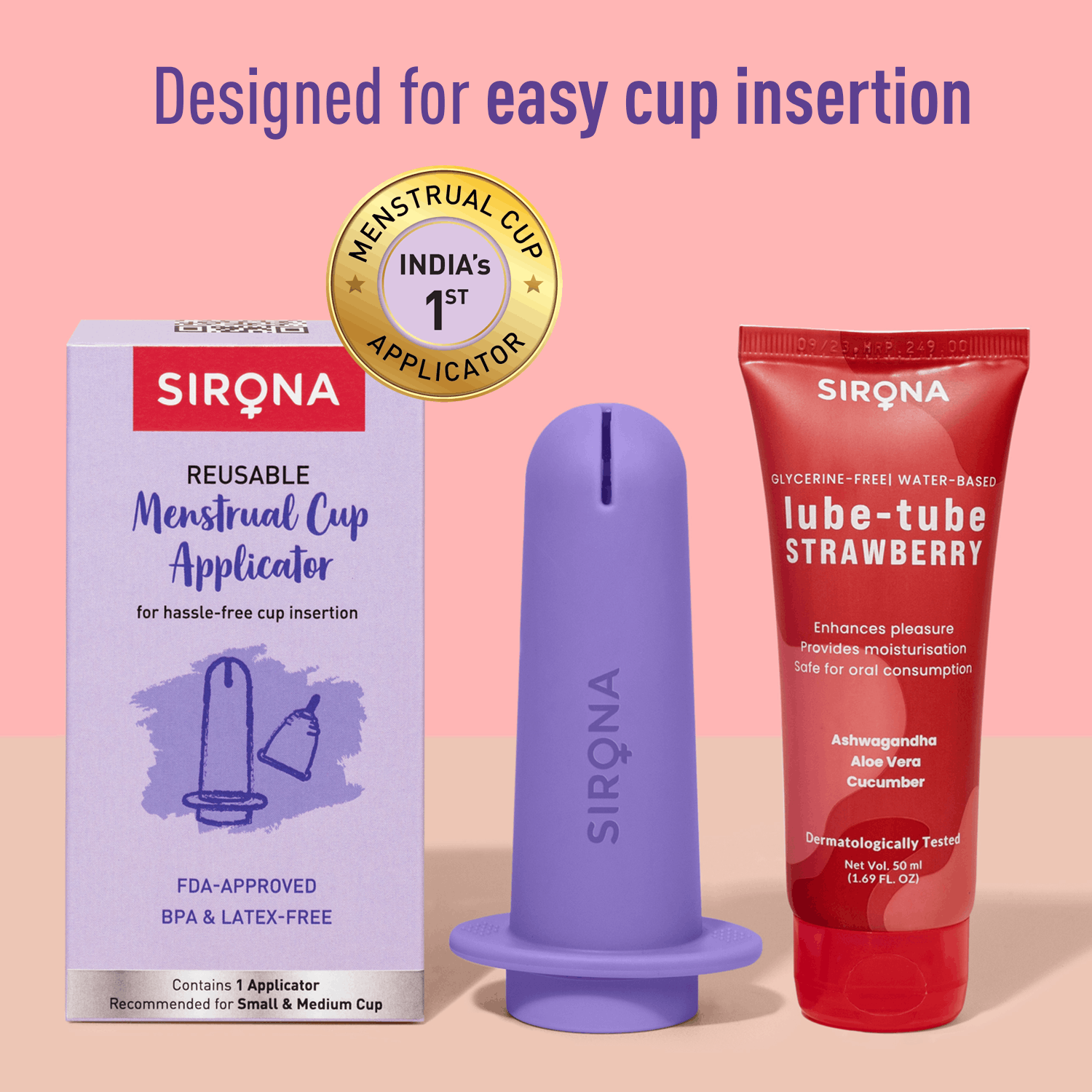Reusable Menstrual Cup Applicator with Strawberry Lube