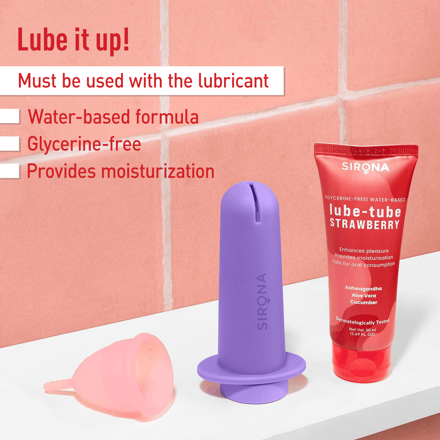 Reusable Menstrual Cup Applicator with Strawberry Lube