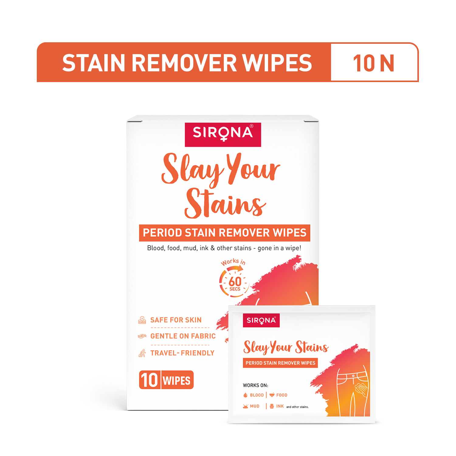 Period Stain Remover Wipes - Pack of 10