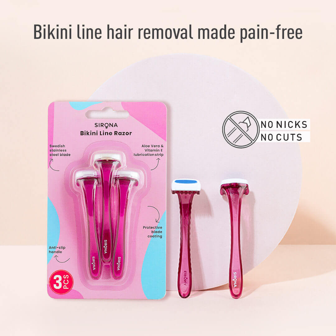 Sirona Bikini Line Razor | Hair Removal Razor for Bikini Line, Stainless Steel Blade, Anti Slip Handle, Reusable Women Razor for Intimate Area (Pack of 3)