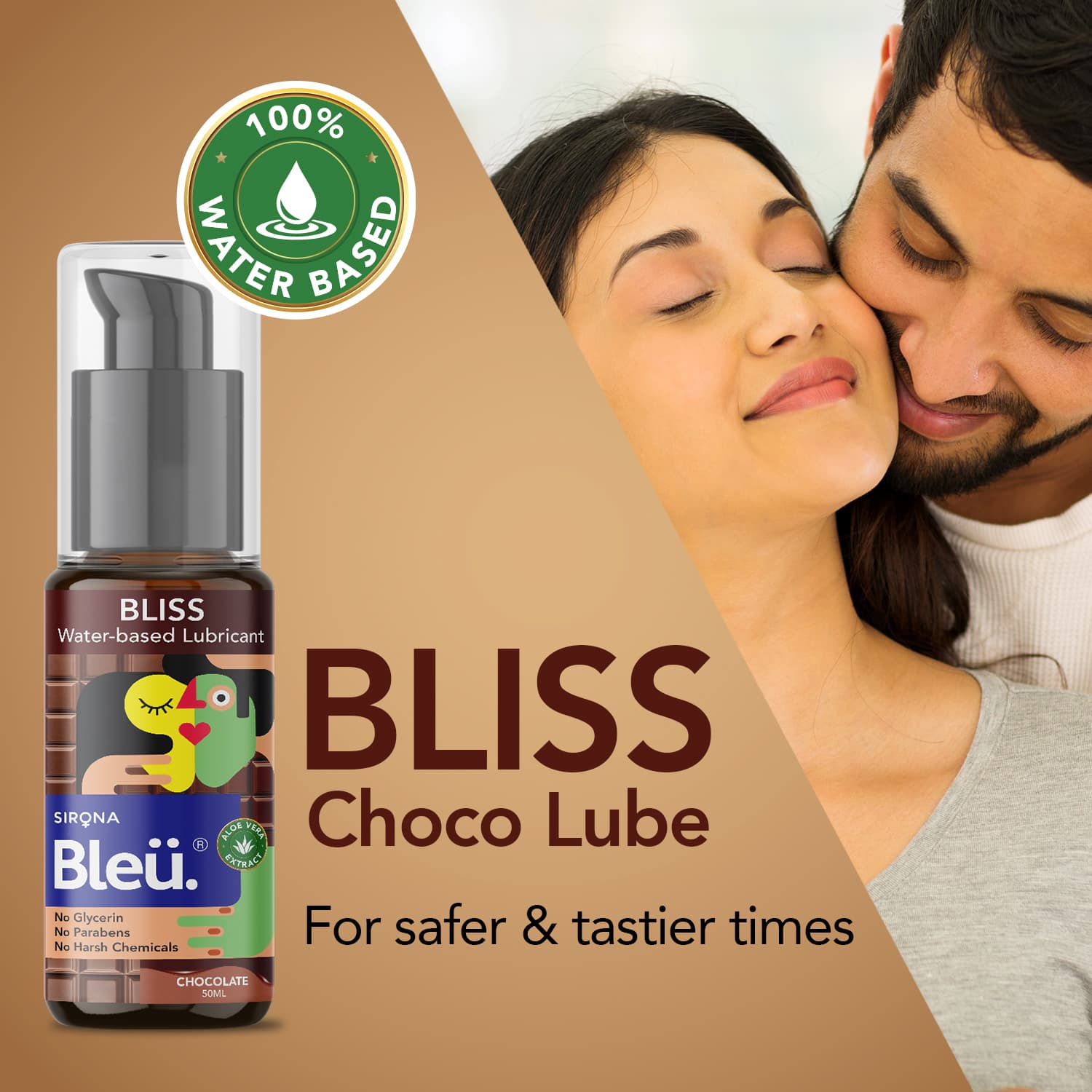Bleu Bliss Lubricant - Chocolate Flavour | 100% Water-based Lube | Aloe Vera & Cucumber Extracts | Paraben-free | No harsh chemicals - 50ml