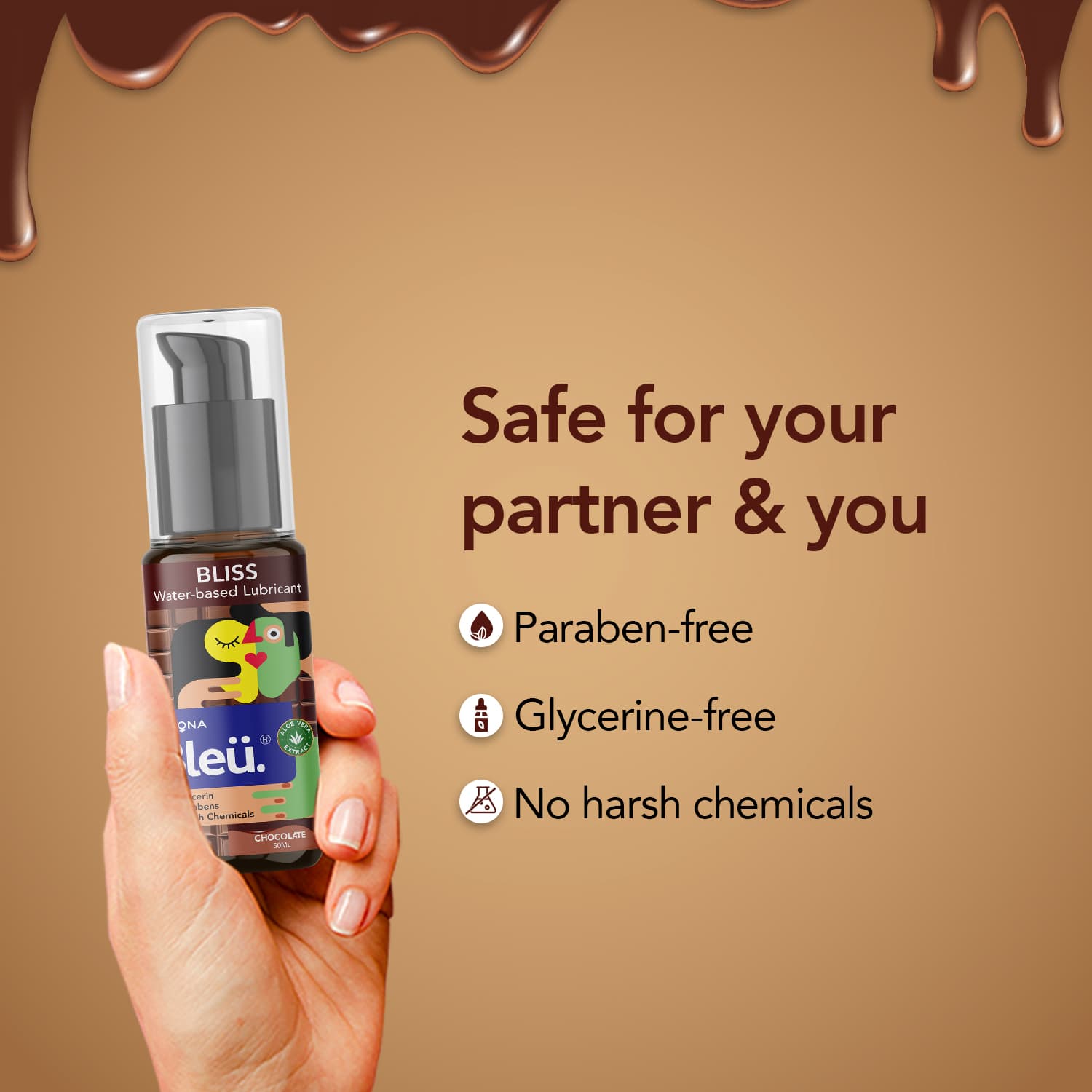 Bleu Bliss Lubricant - Chocolate Flavour | 100% Water-based Lube | Aloe Vera & Cucumber Extracts | Paraben-free | No harsh chemicals - 50ml