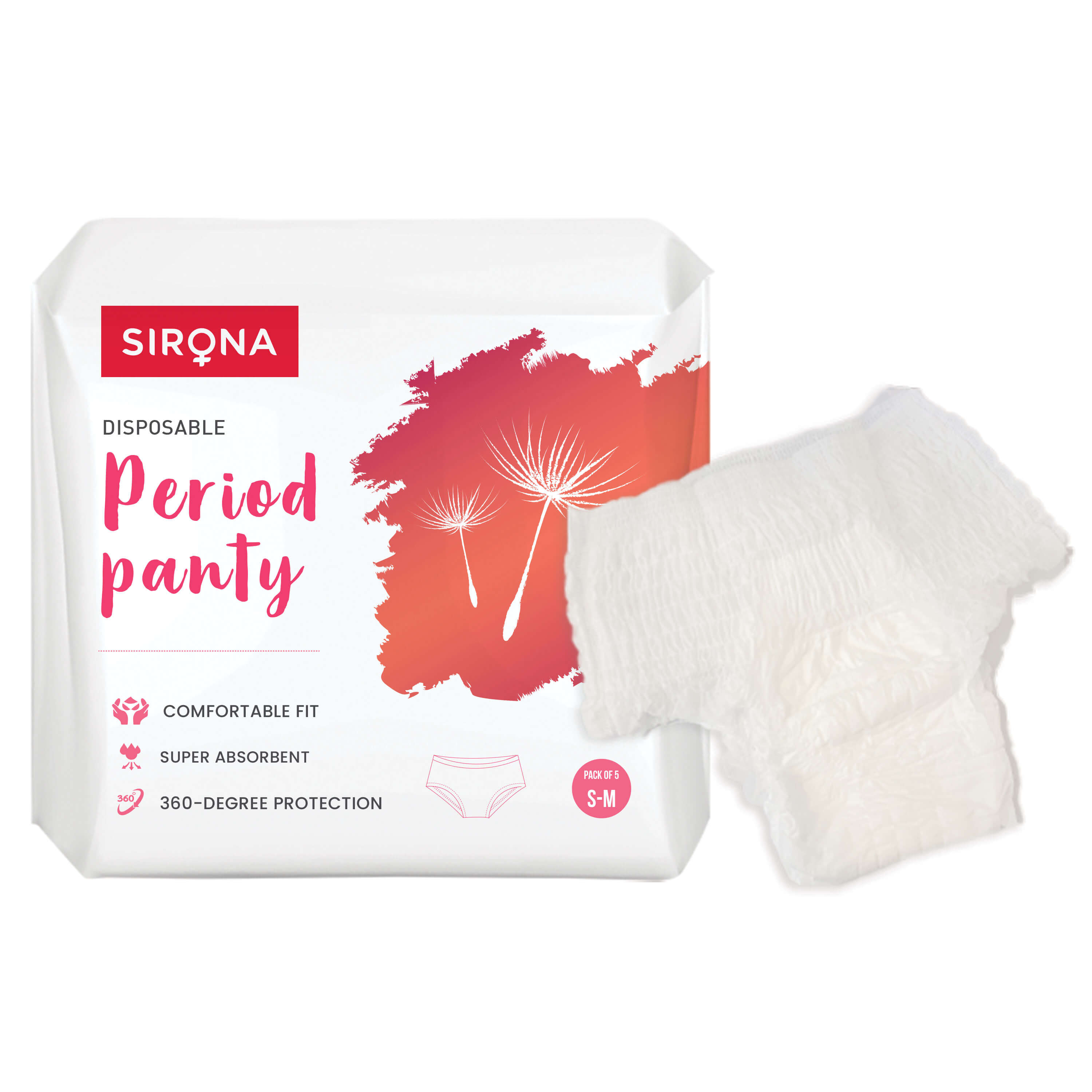 Disposable Period Panties for Women | Comfortable Fit, Super Absorbent, 360-Degree Protection, Leakproof, 12 Hour Protection - Pack of 5