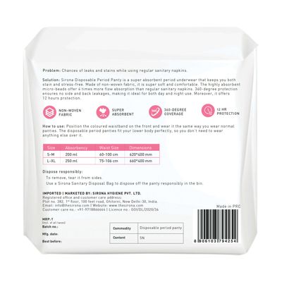 Disposable Period Panties for Women | Comfortable Fit, Super Absorbent, 360-Degree Protection, Leakproof, 12 Hour Protection - Pack of 5