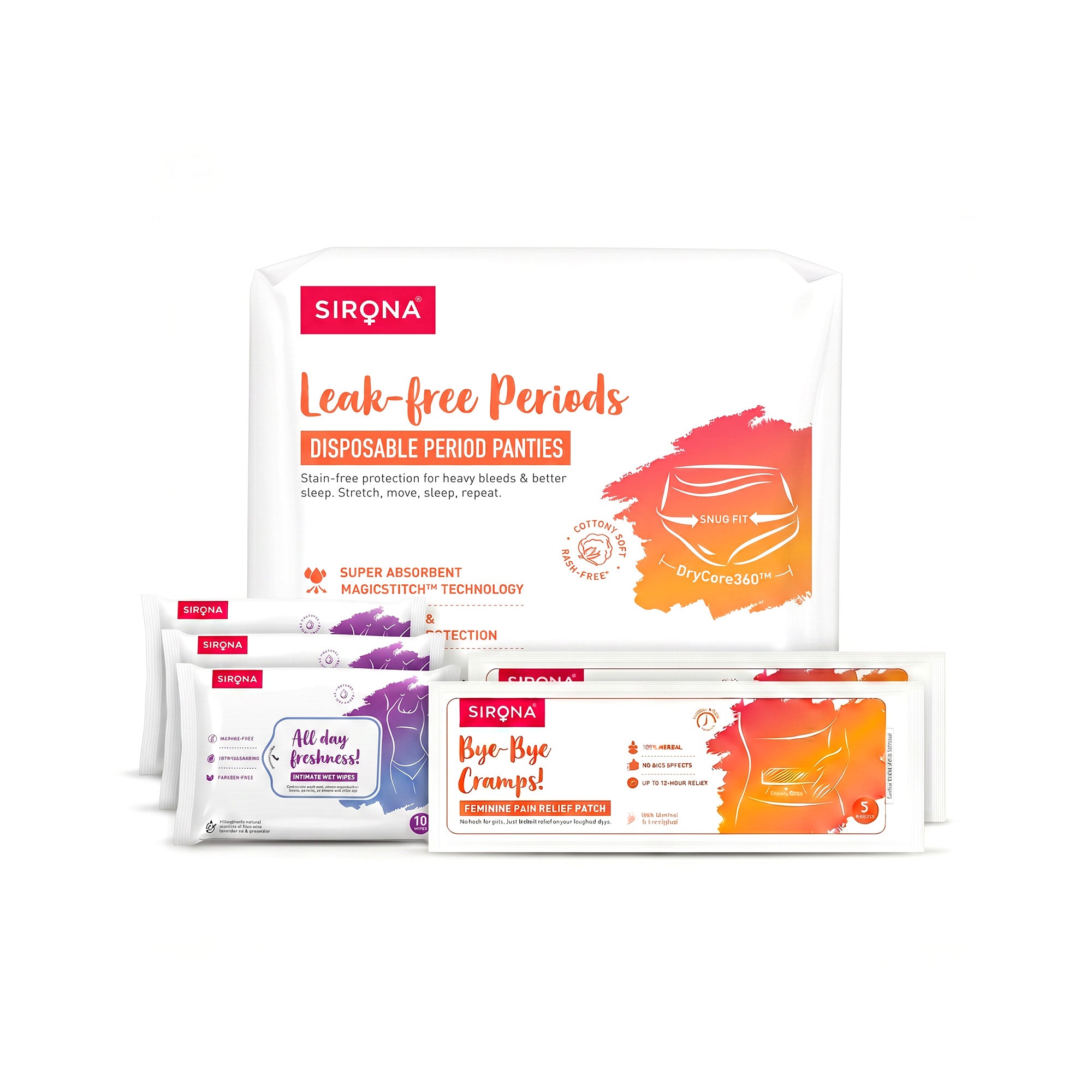 Disposable Period Panties | Pain Relief Patches | Intimate Wet Wipes Combo