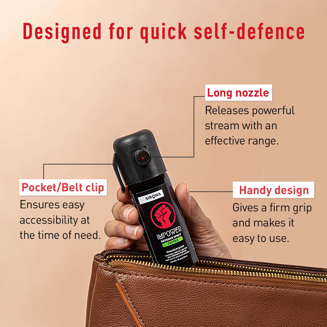 Sirona IMPOWER Self Defence Pepper Spray for Woman | 12 Feet Range, Effect for 45 Mins, Non-Toxic, Pocket Size, One Hand Use, Easy-to-Carry - (55ml)