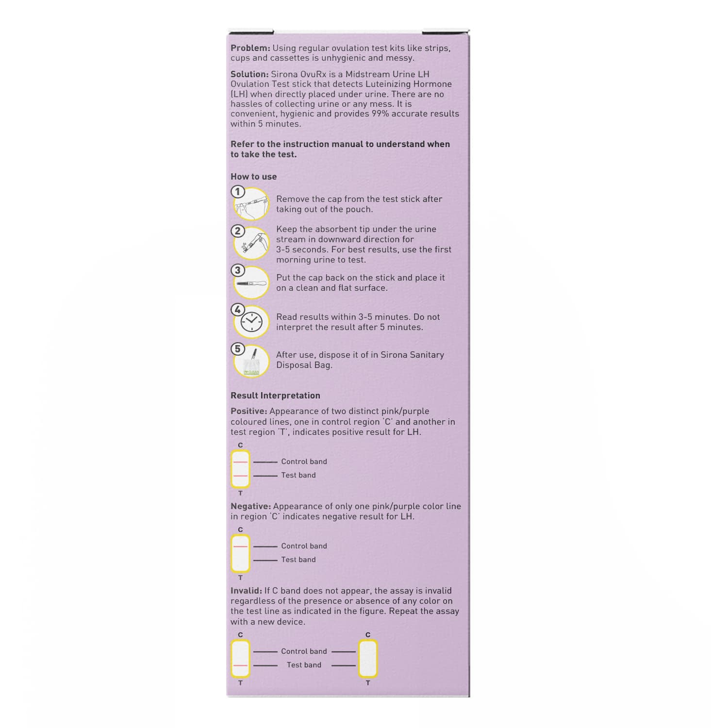 Sirona OvuRx Midstream Urine LH Ovulation Test Kit for Women | Pregnancy Planning Test | Rapid & 99% Accurate Results in 5 Mins (Pack of 5)