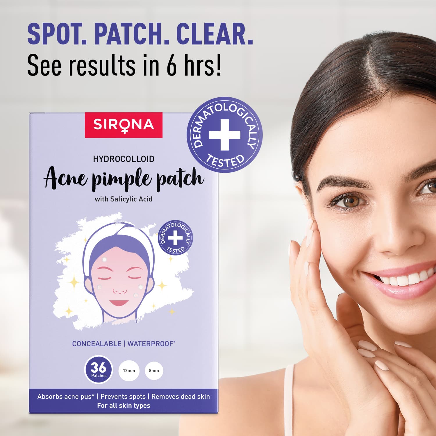Anti Acne Pimple Patch For Face | Salicylic & Hydrocolloid Patches | Invisible, Concealable, Waterproof | All Skin Types | 36 patches | 2 sizes