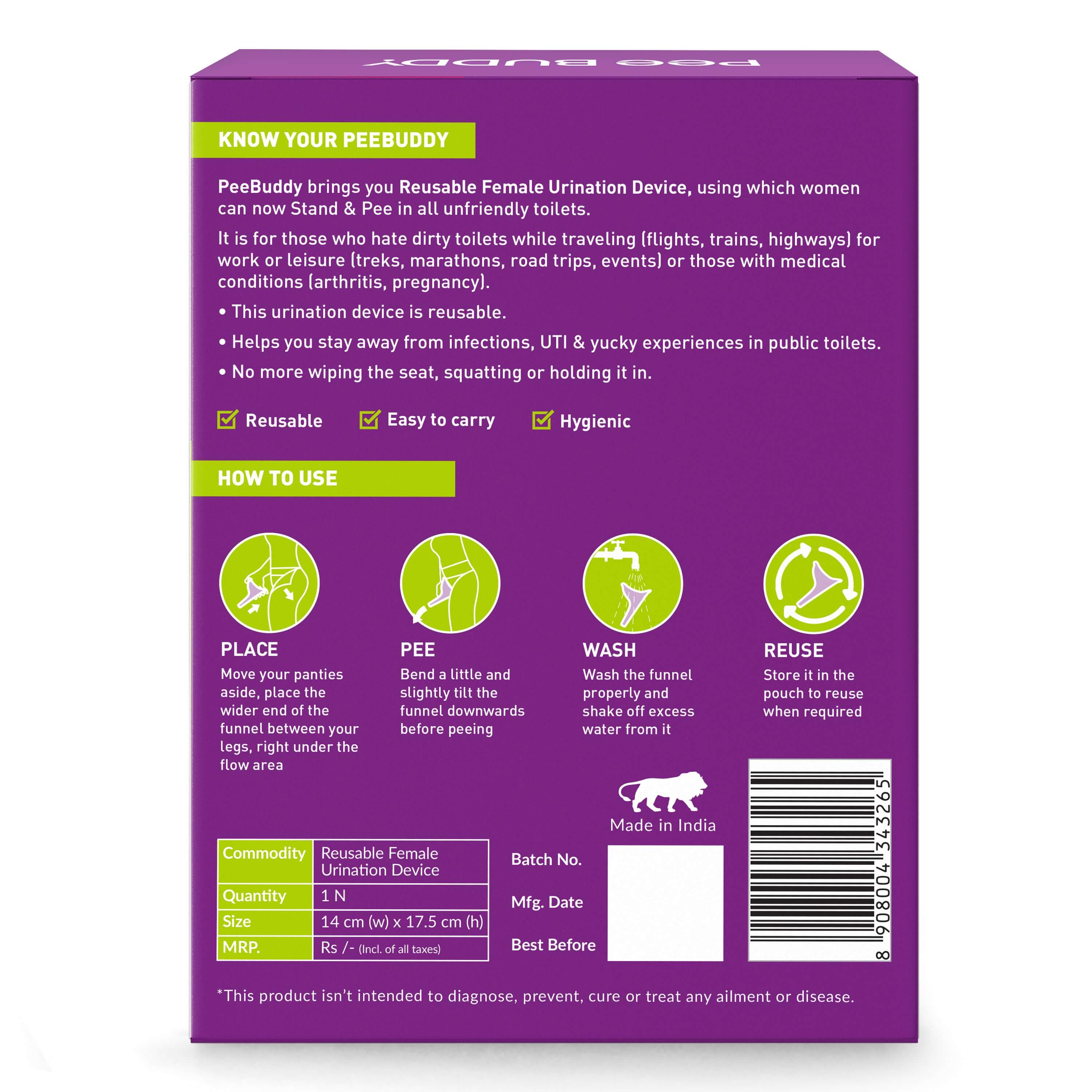 PeeBuddy Reusable Female Urination Device (1 Pack of 1 Device)