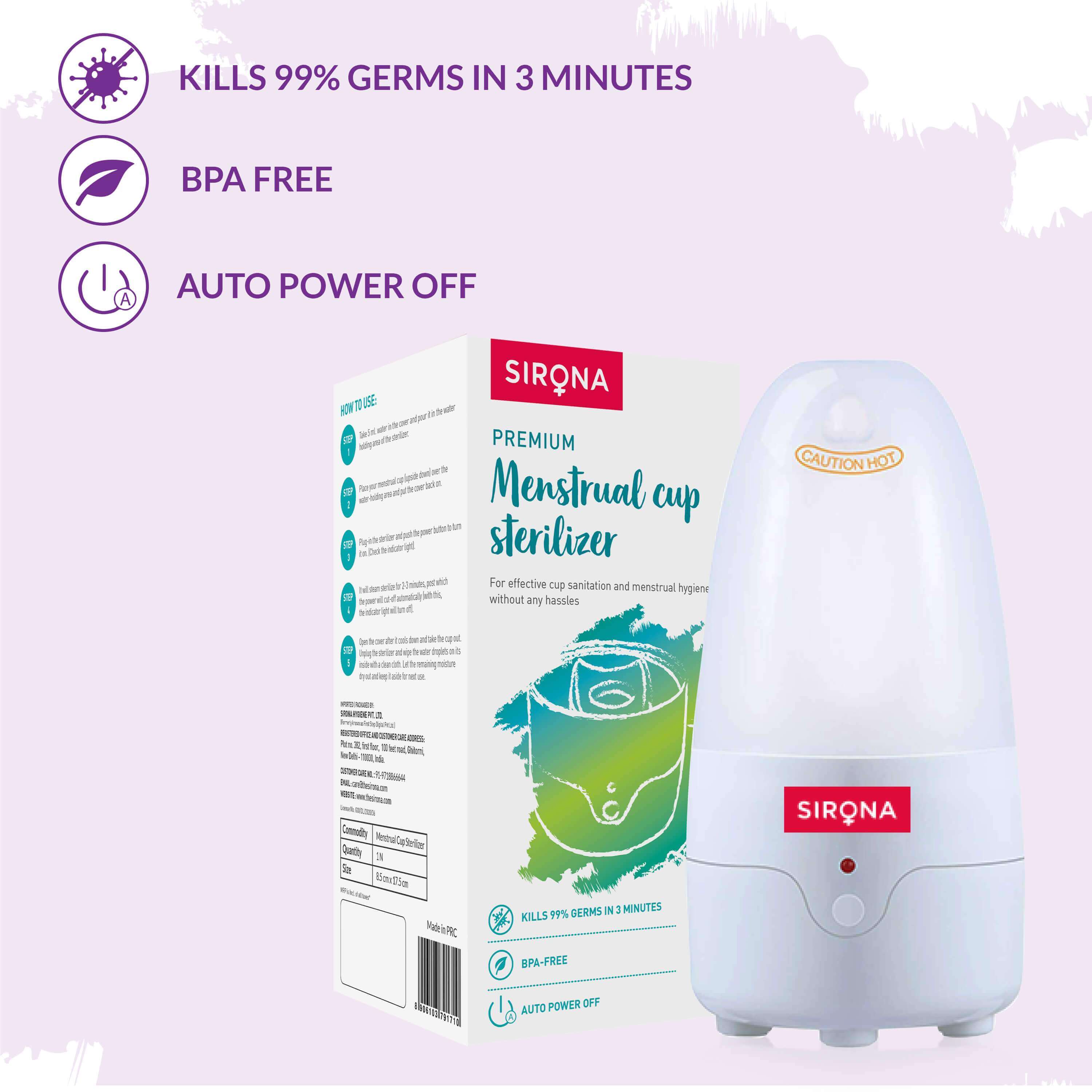 Period Cup Care Kit - Cup With Menstrual Cup Sterilizer (Kills 99% Germs in 3-Minutes)