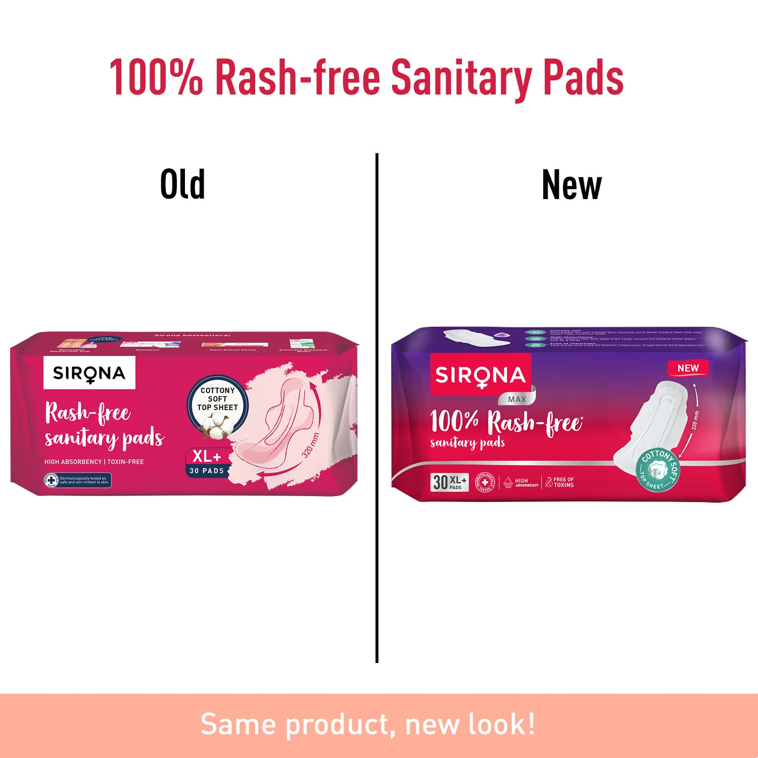 100% Rash Free Sanitary Pads for Women (XL+), 30 Disposable Pads For Heavy Flow, Cottony Soft Top Sheet, Ultra Soft & LeakProof, Toxin Free Napkins