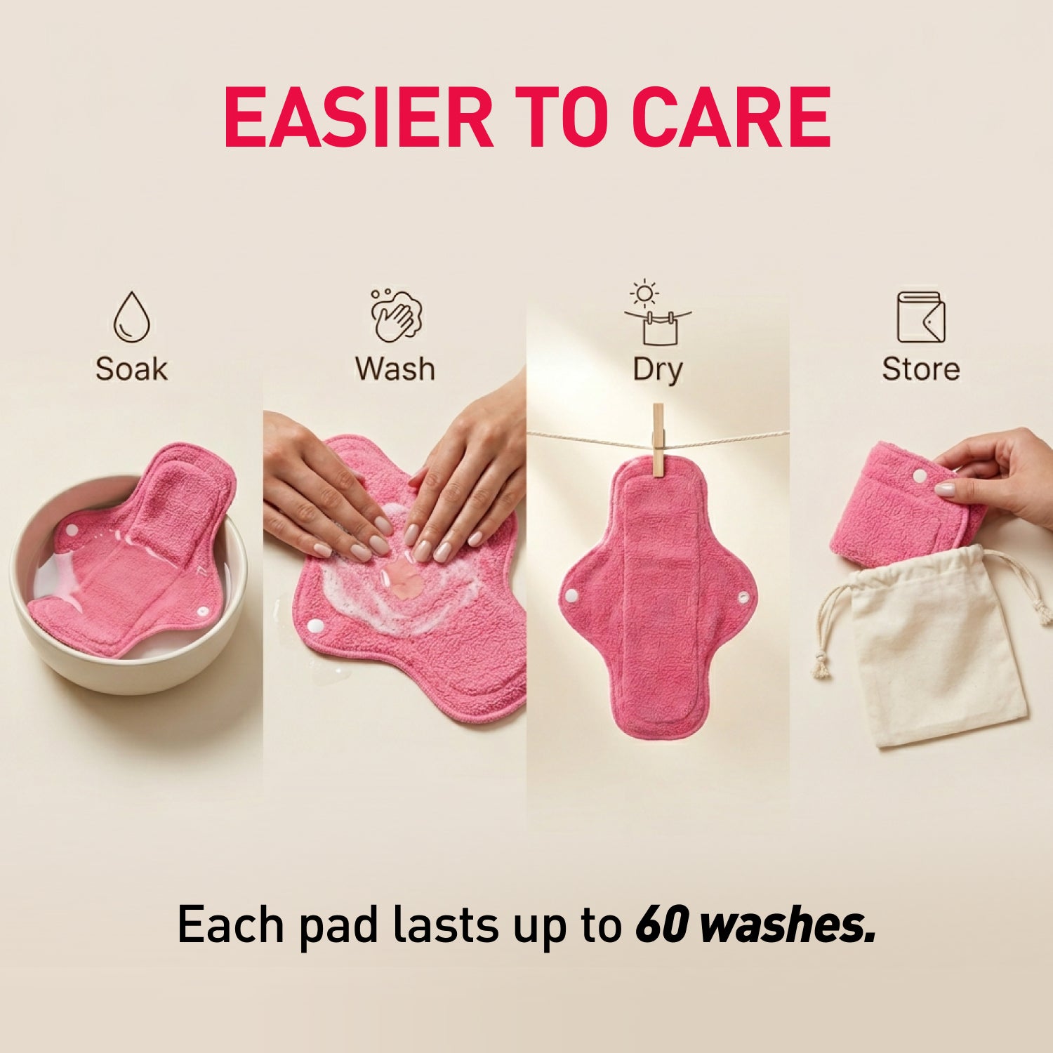 Reusable Sanitary Pads (1 Pack of 4 Pads)