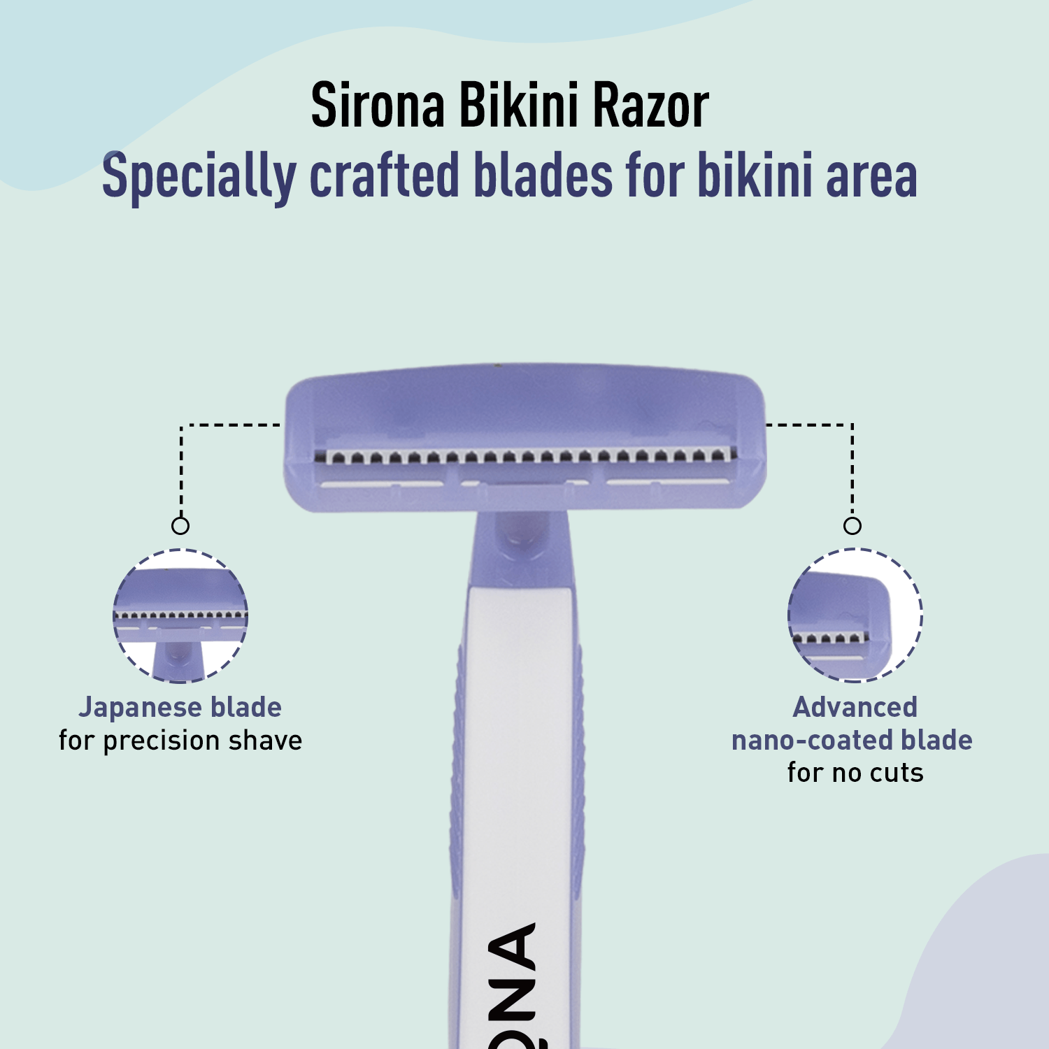 Sirona Reusable Bikini Hair Removal Razor for Women | Japanese precision shave | Nano-blade technology | Chromium & PTFE-coated | (Pack of 2)