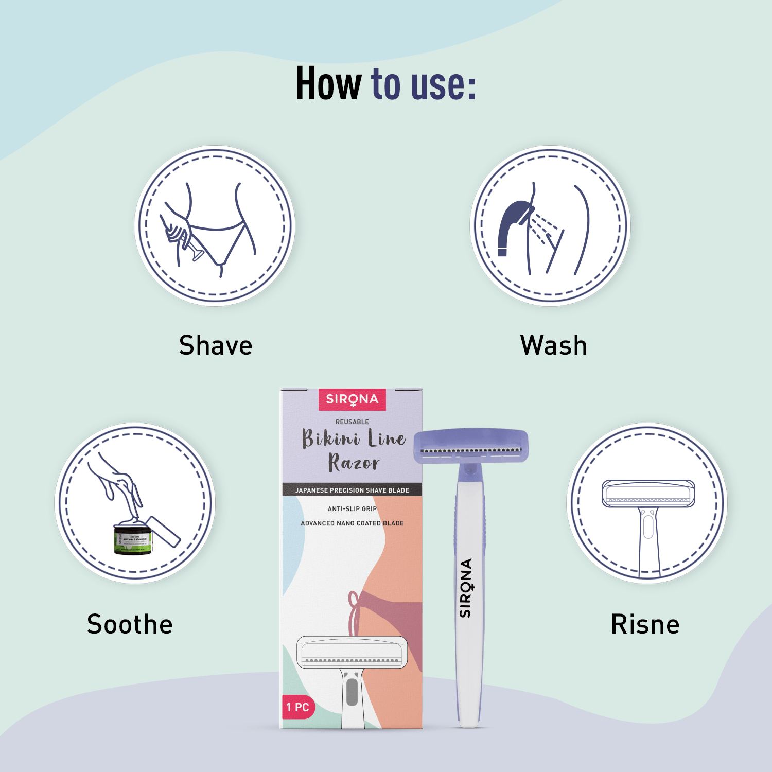 Sirona Reusable Bikini Hair Removal Razor for Women | Japanese precision shave | Nano-blade technology | Chromium & PTFE-coated | (Pack of 2)