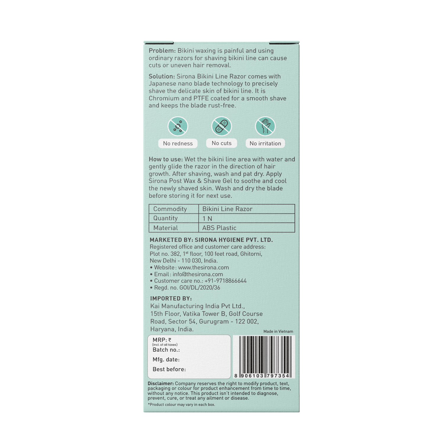 Sirona Reusable Bikini Hair Removal Razor for Women | Japanese precision shave | Nano-blade technology | Chromium & PTFE-coated | (Pack of 2)
